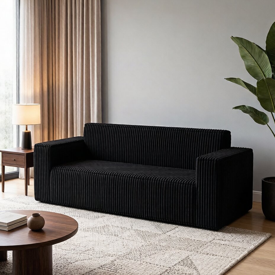 Canapé 178 x 86 x 70 cm, en velours côtelé, Noir - vue principale