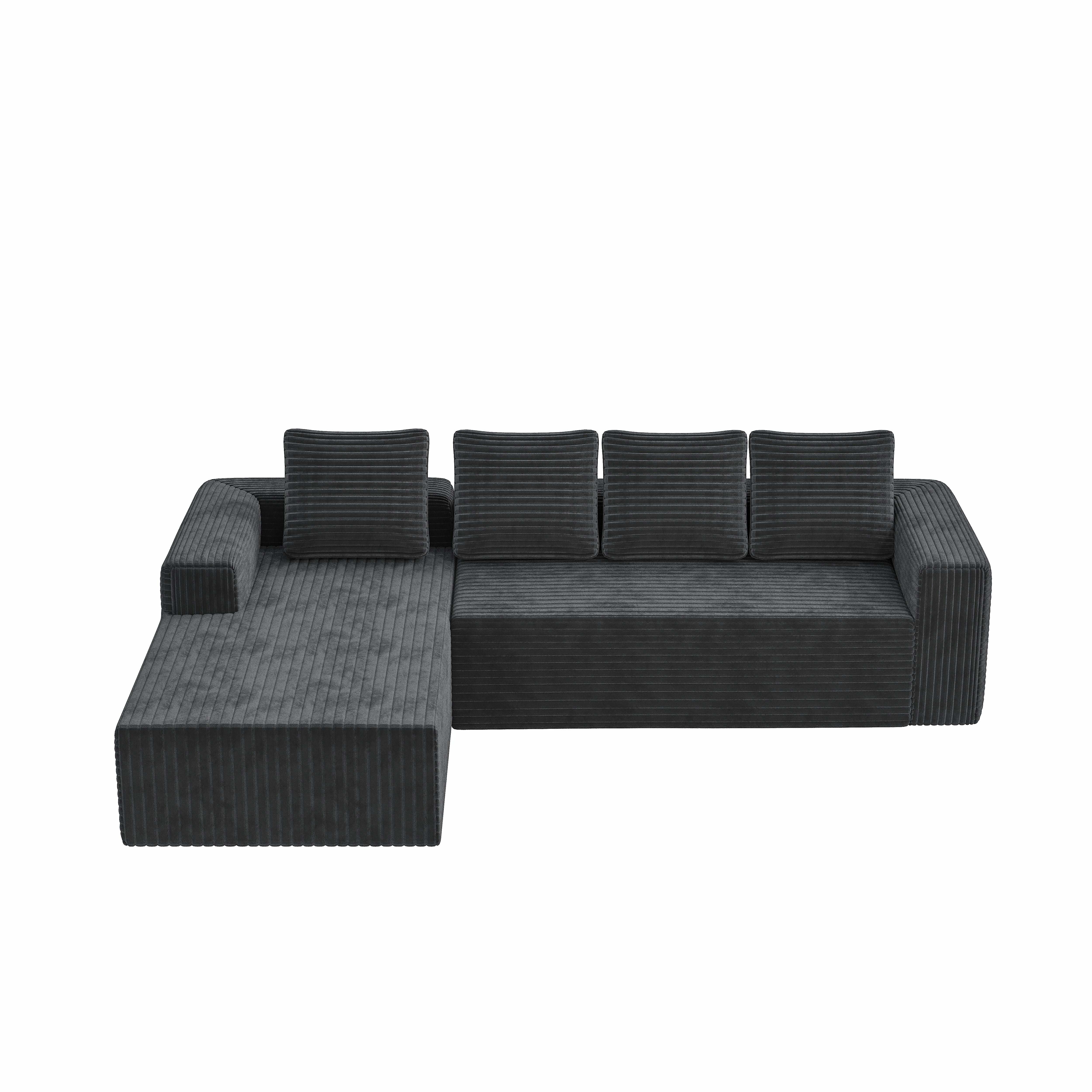 Canapé 4 places 261 x 168 x 58 cm, convertible, modulable, sans montage, en velours côtelé, Gris - détails