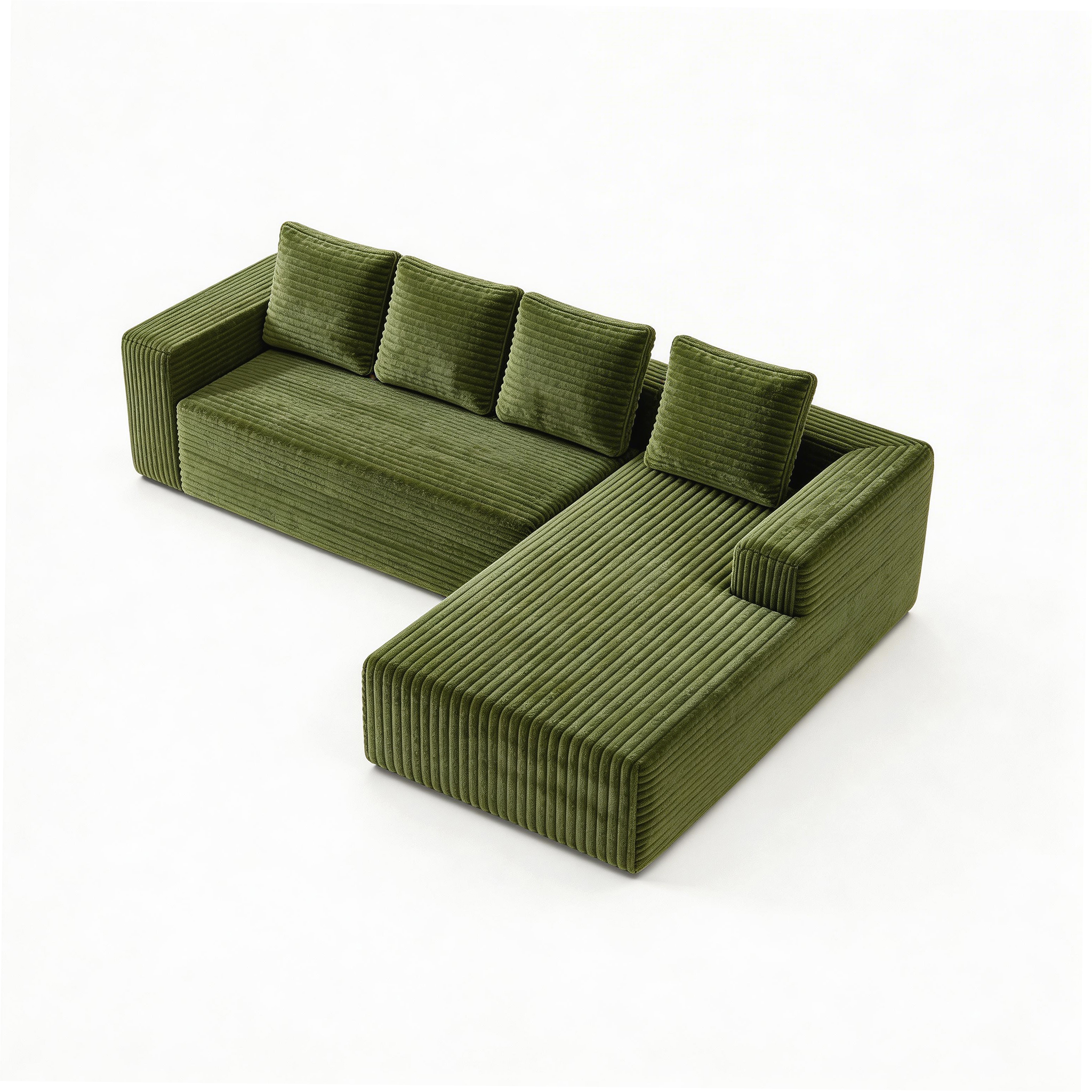 Canapé 4 places 261 x 168 x 58 cm, convertible, modulable, sans montage, en velours côtelé, Vert - détails
