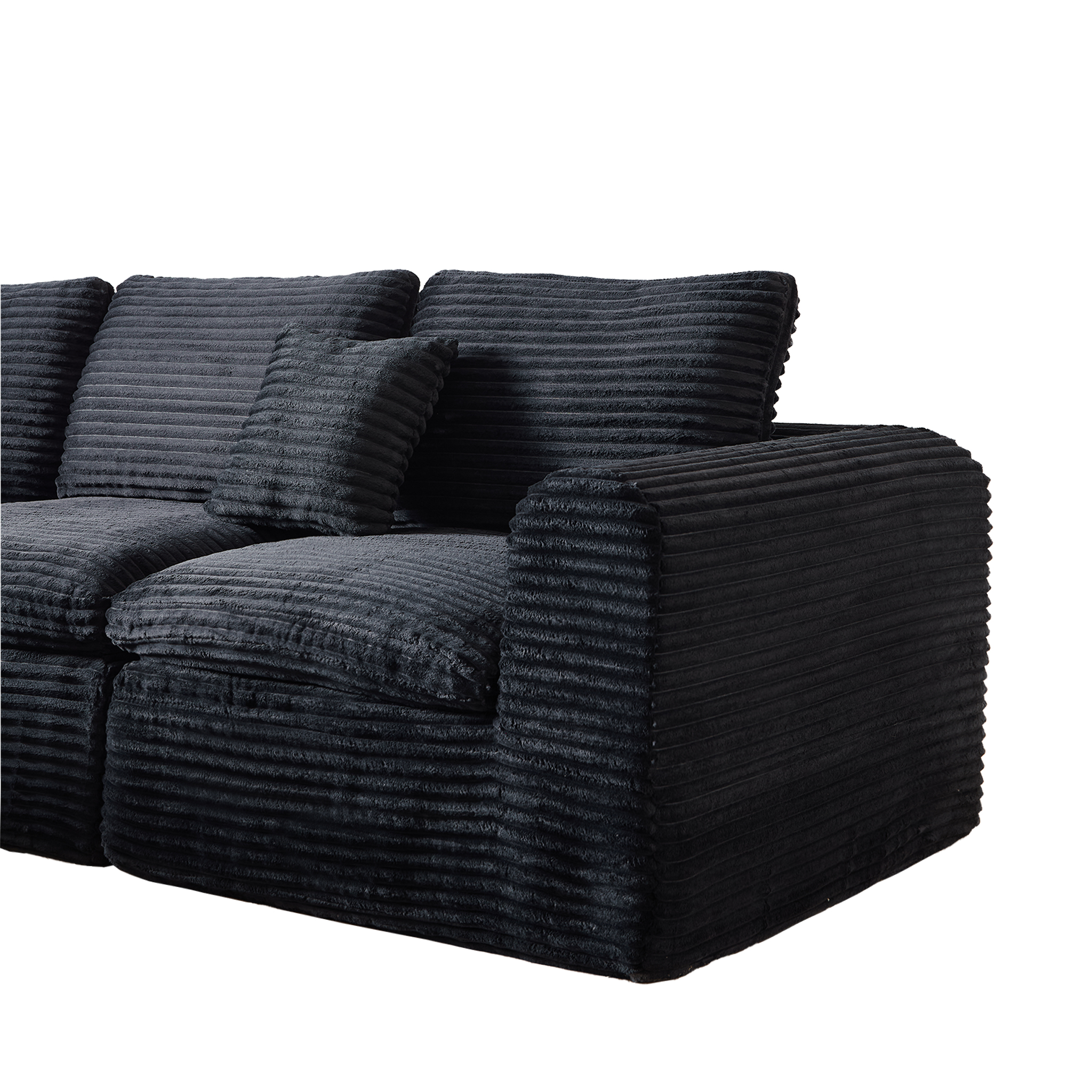 Canapé d’angle convertible en L 3 places en velours côtelé, Noir + bleu, 280 x 180 x 65 cm - spécifications 1