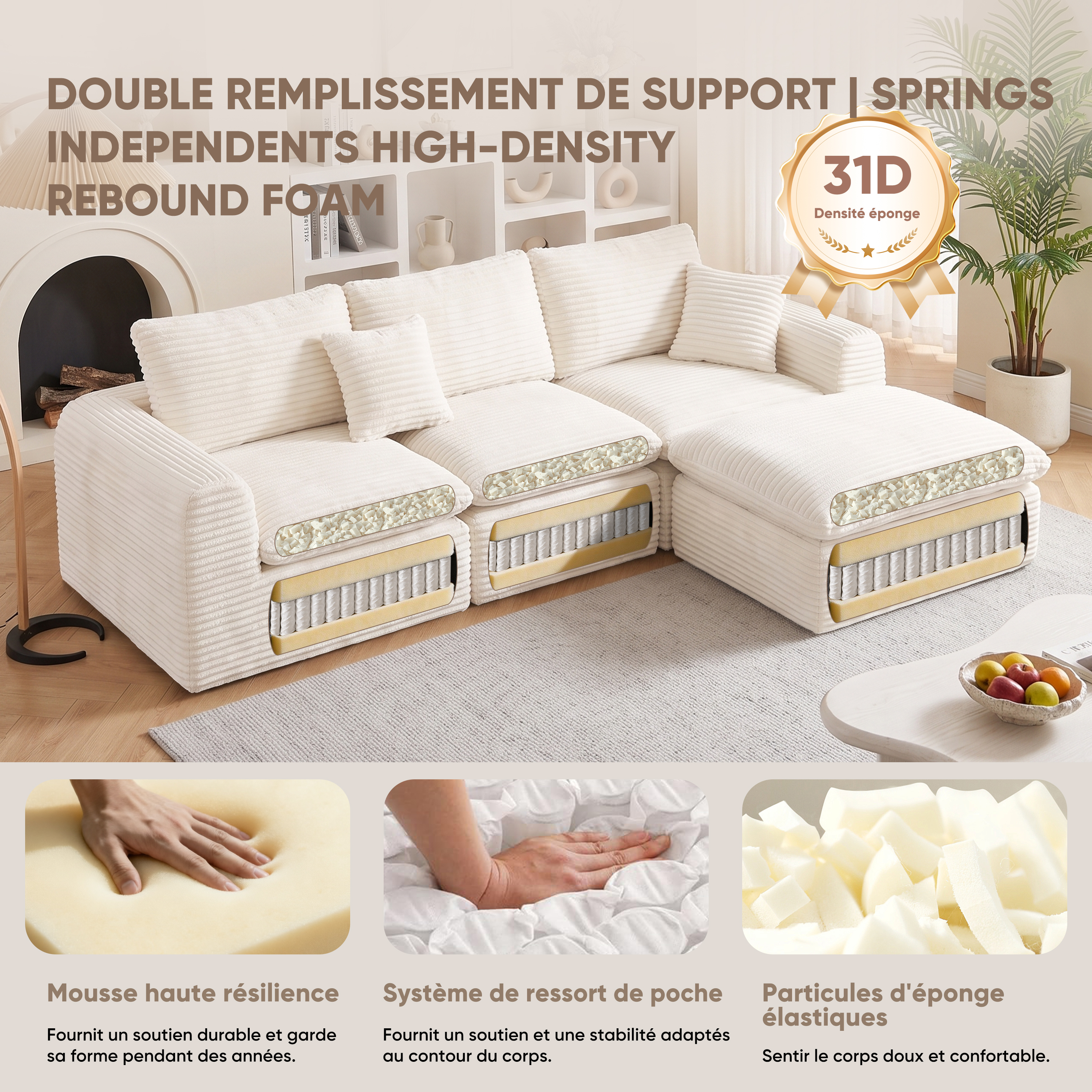 Dimensions du canapé modulable 3-en-1 Beige