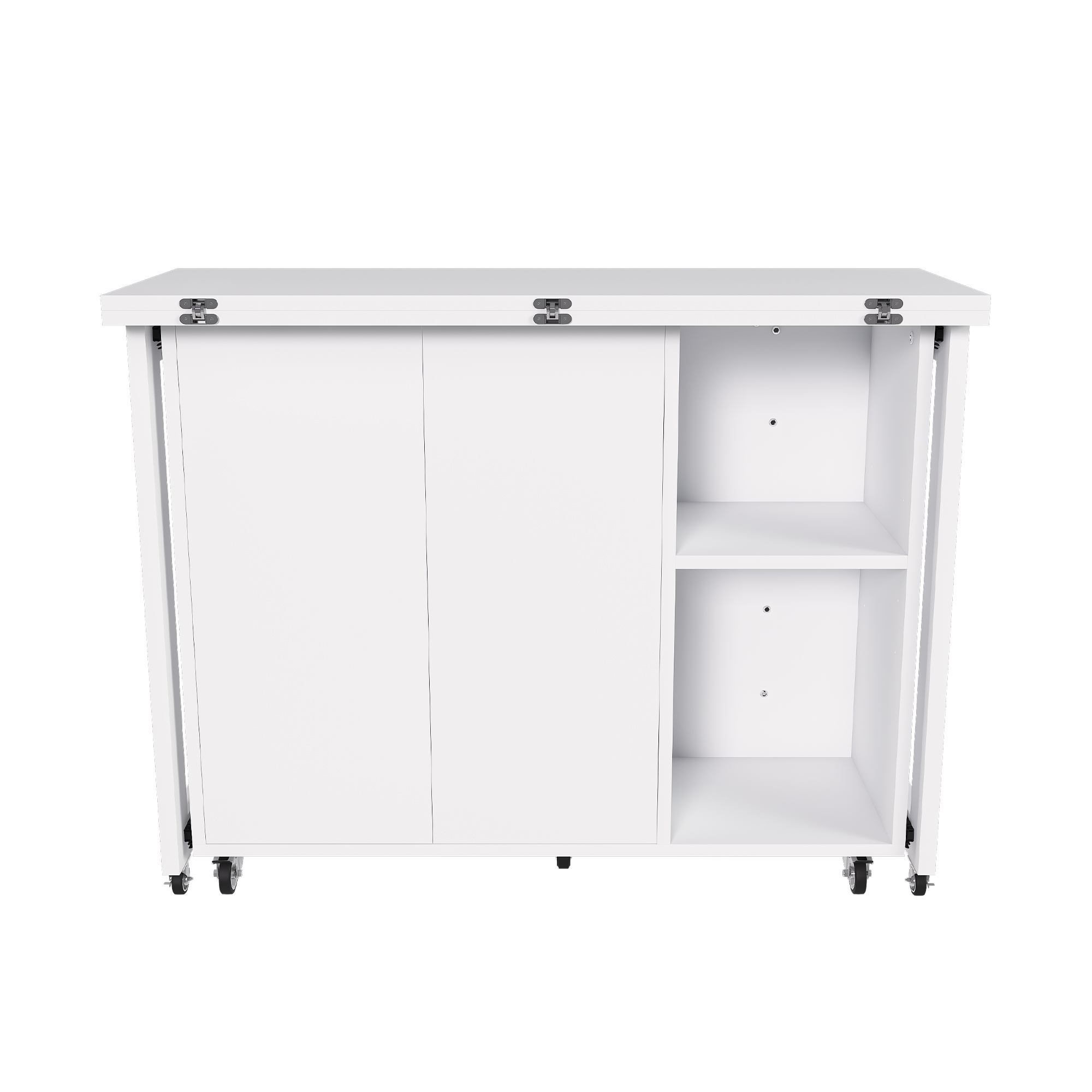 Îlot de cuisine, rotation à 360°, pliable, mobile sur roulettes, rangement intégré, 100 x 105 x 75 cm, panneaux de particules, blanc - vue 8