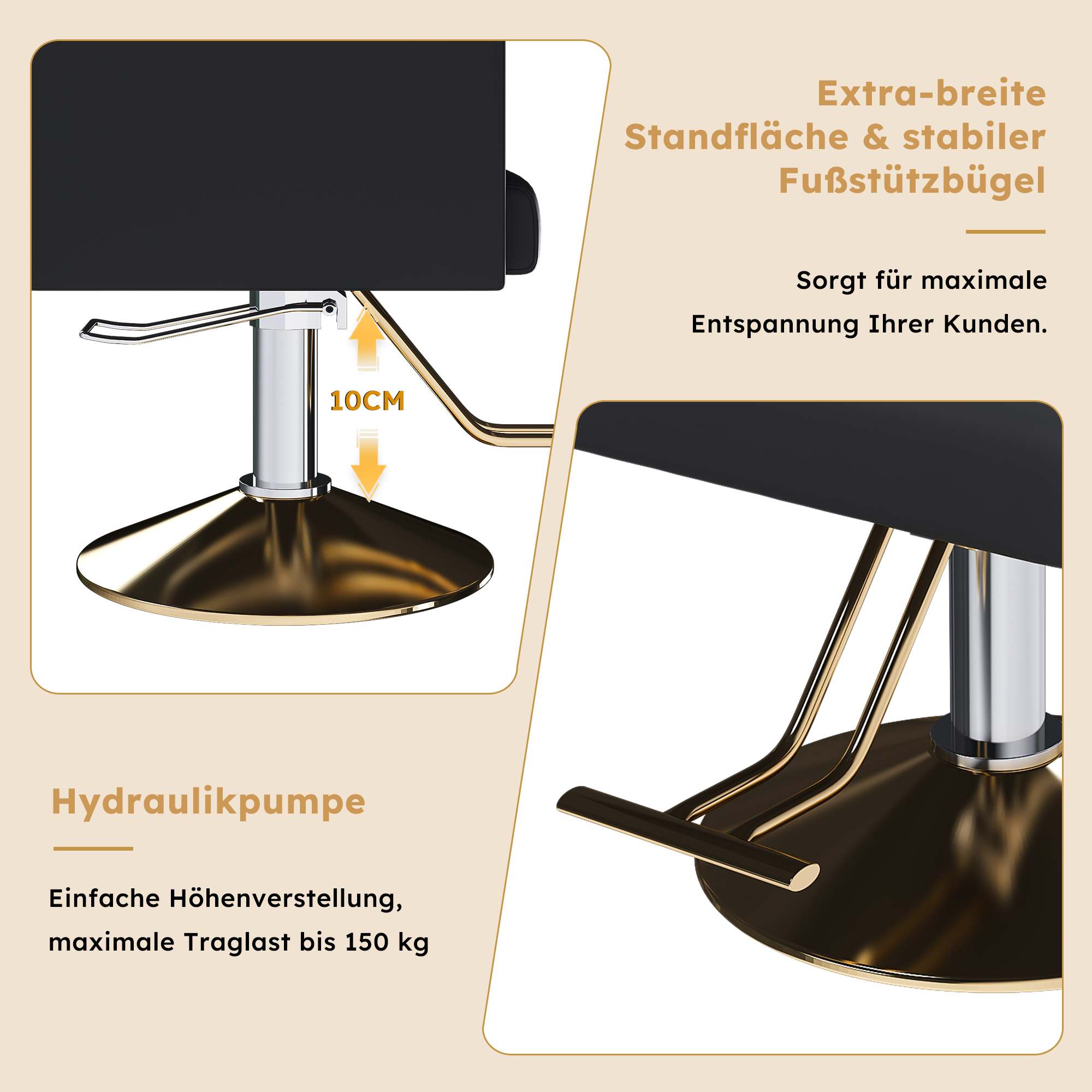Équipement beauté et bien-être, rotation à 360°, sommier relevable, hauteur réglable, 90 x 62 x 90 cm, similicuir et métal, noir - vue 2