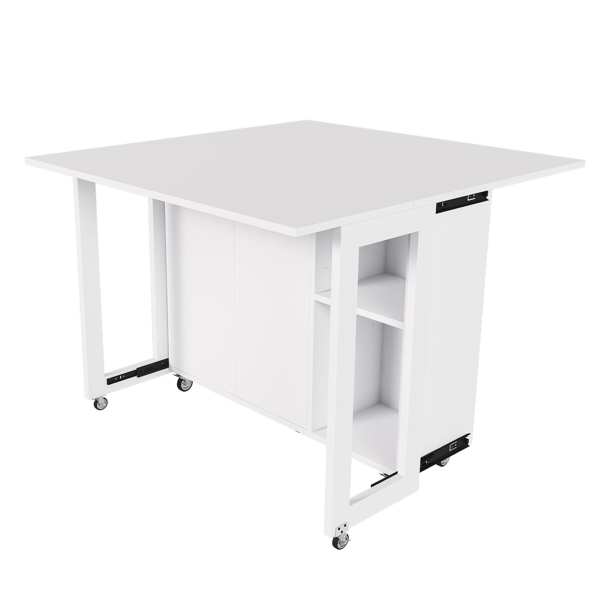 Îlot de cuisine, rotation à 360°, pliable, mobile sur roulettes, rangement intégré, 100 x 105 x 75 cm, panneaux de particules, blanc - vue 9