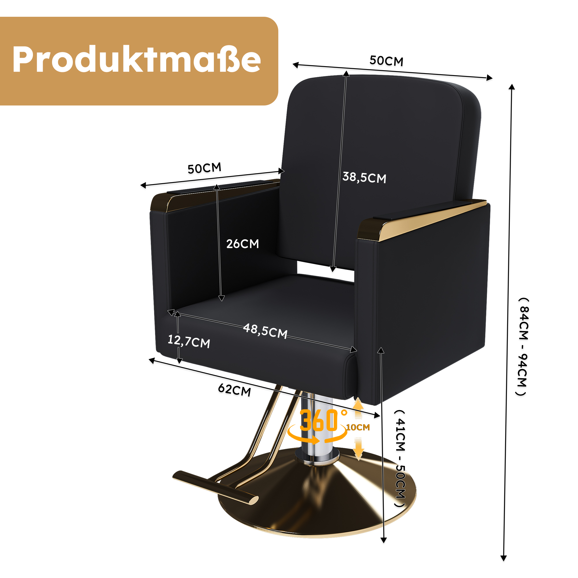 Équipement beauté et bien-être, rotation à 360°, sommier relevable, hauteur réglable, 90 x 62 x 90 cm, similicuir et métal, noir - vue 5