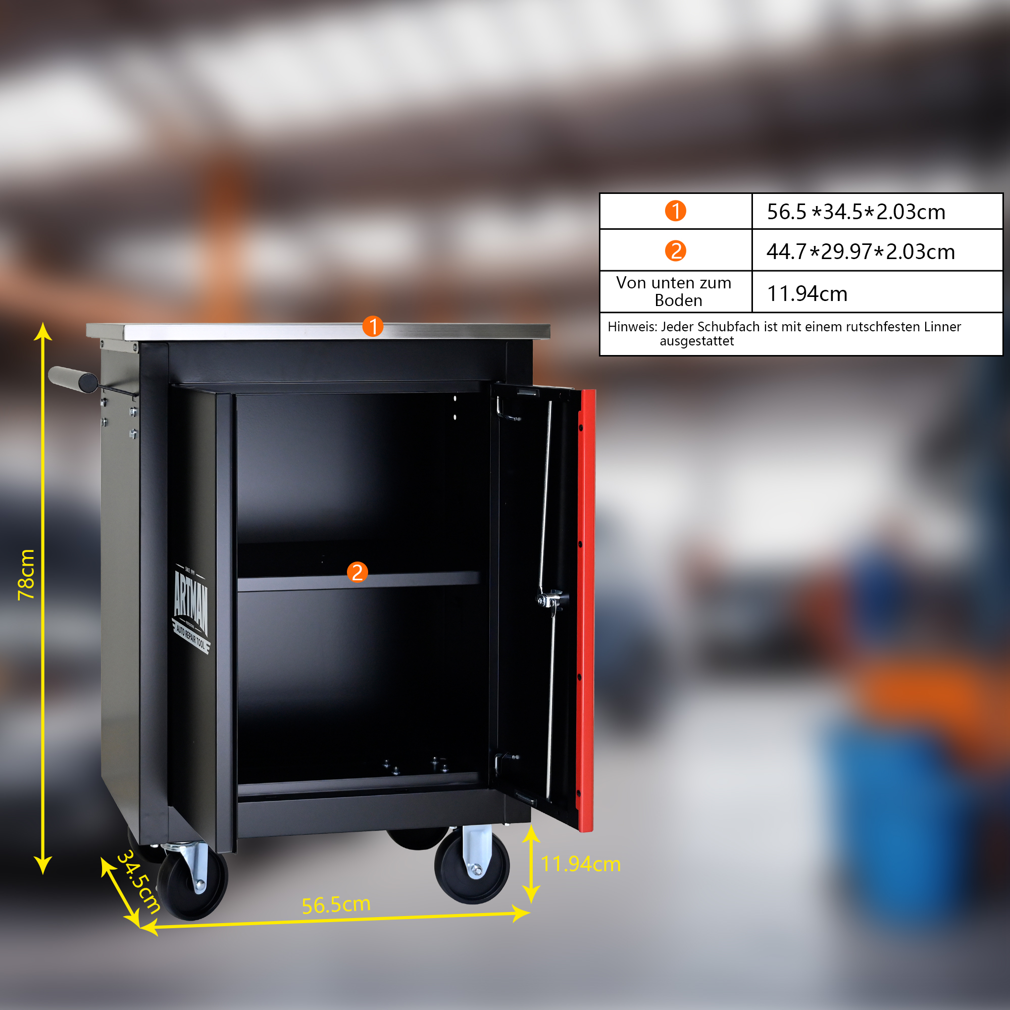 Chariot armoire vue générale dimensions
