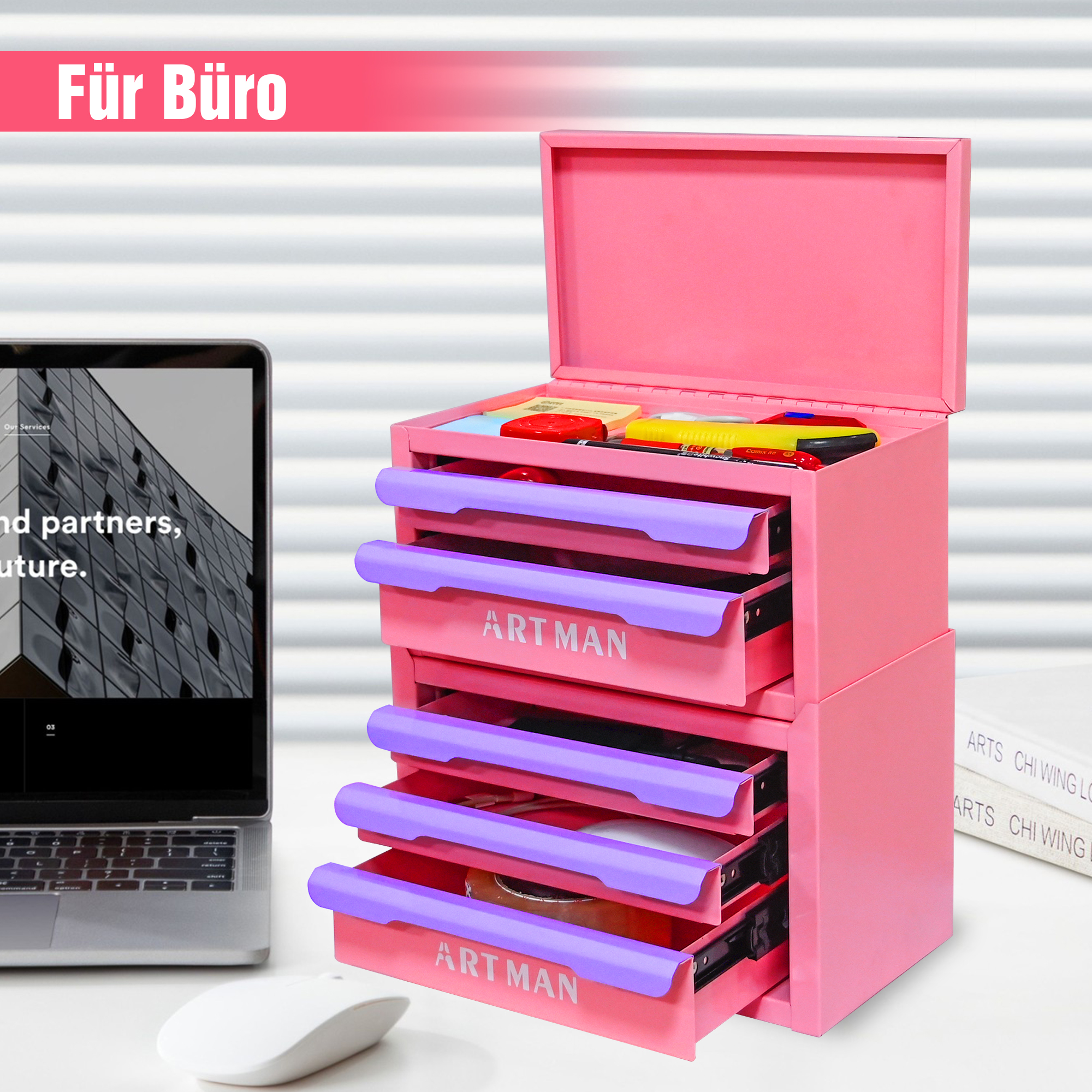 Coffret ARTMAN rose vue générale 5 tiroirs