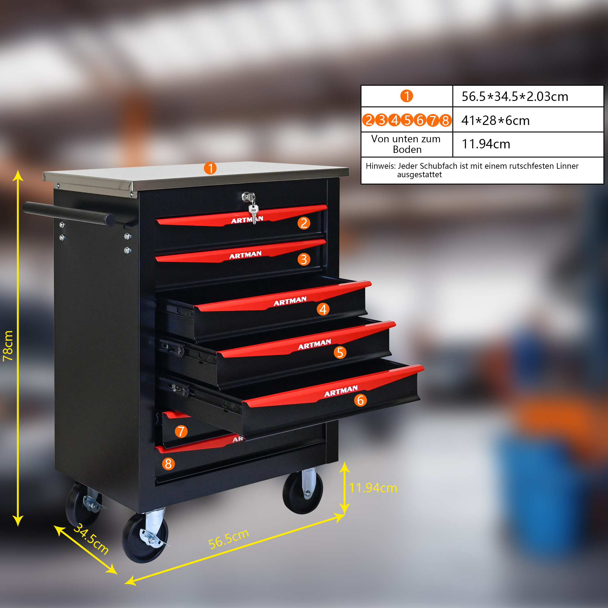Vue globale chariot 7 tiroirs