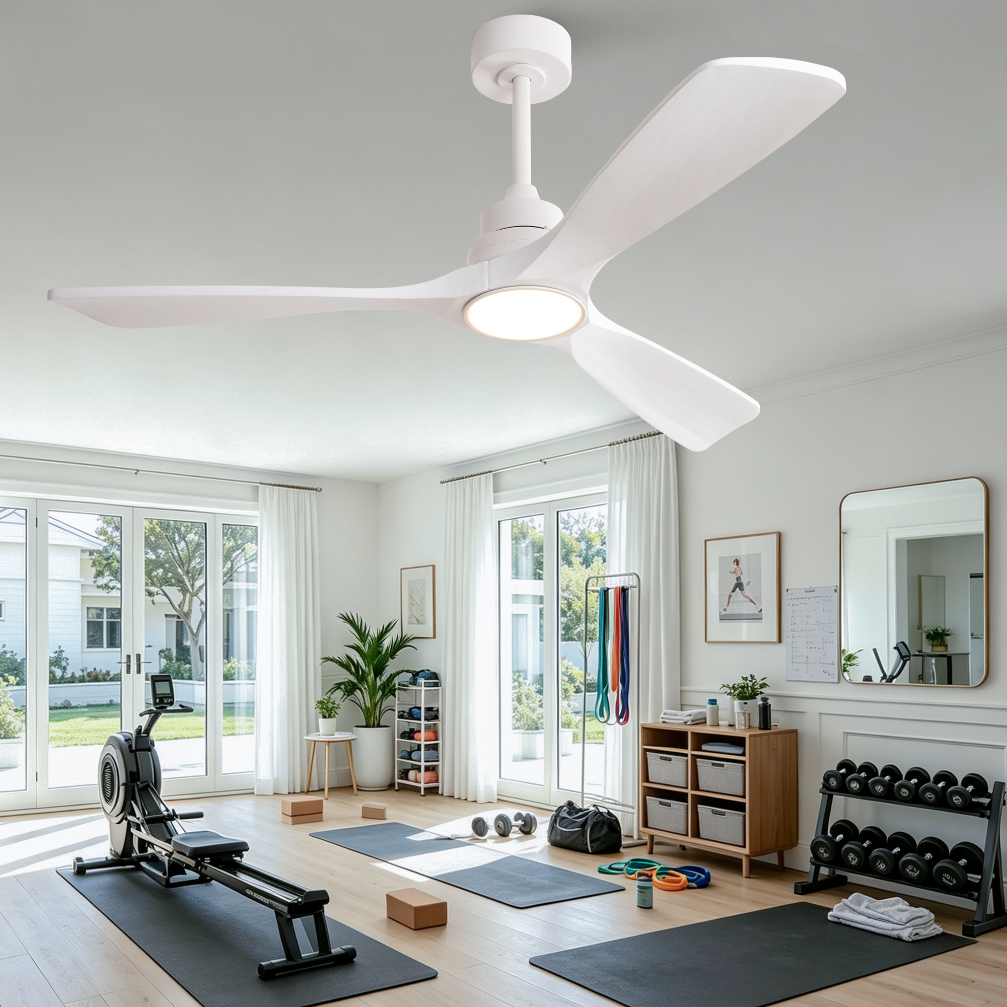 52-Zoll-Deckenventilator in reinem Weiß, dreiflüge