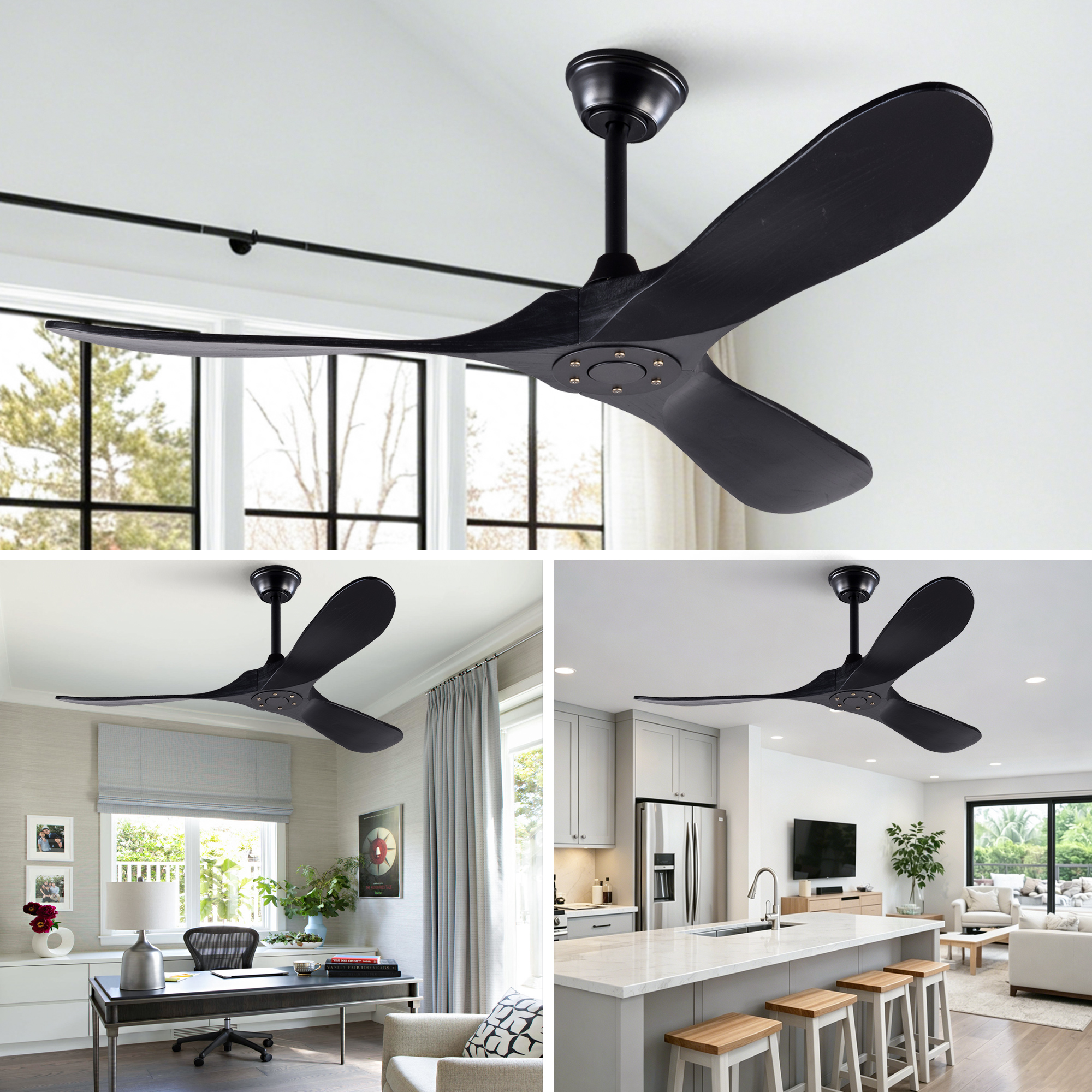 52-Zoll-Deckenventilator in Schwarz im modernen De