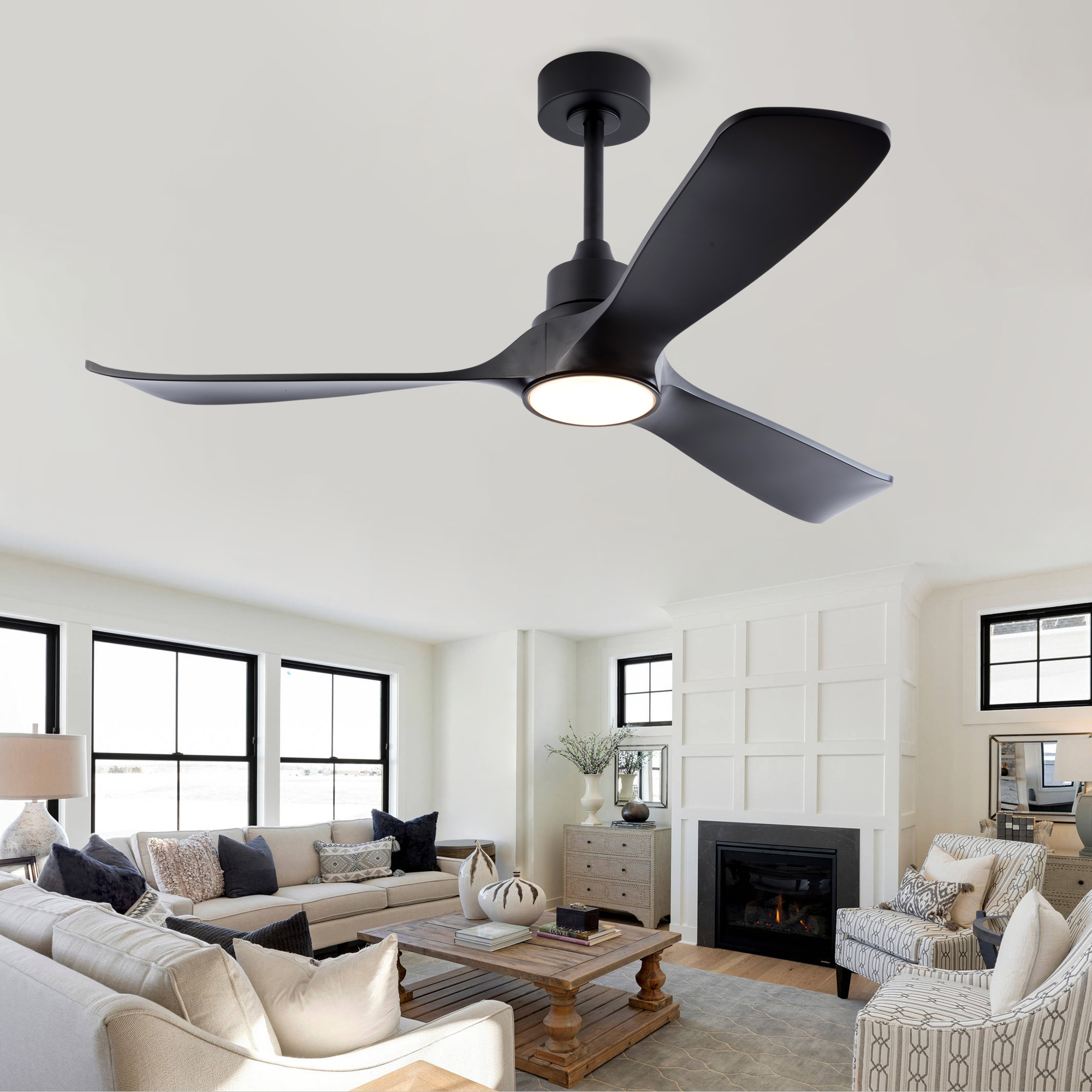 52-Zoll schwarzer Deckenventilator mit Licht und F