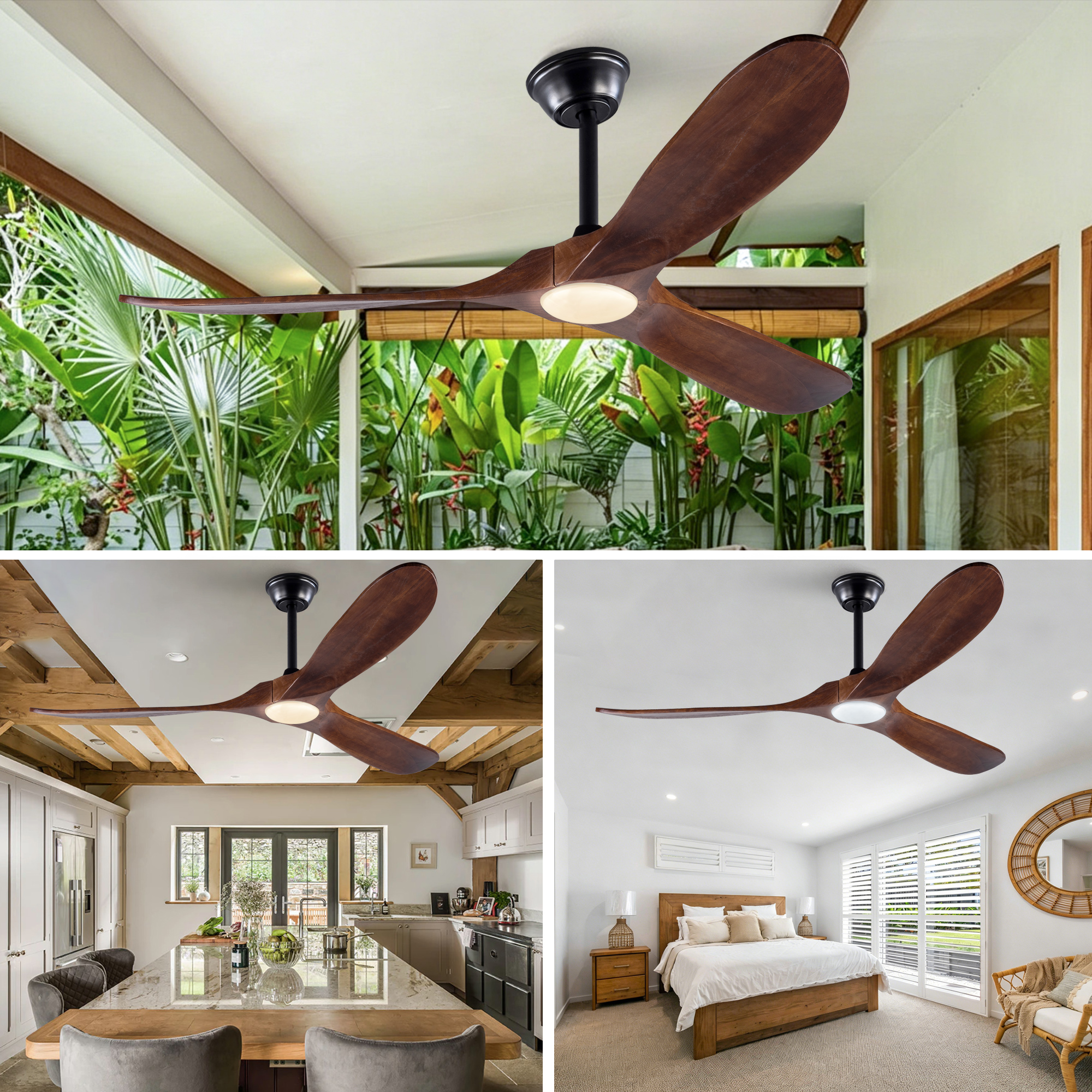 52-Zoll-Deckenventilator mit Leuchte, drei Flügel 