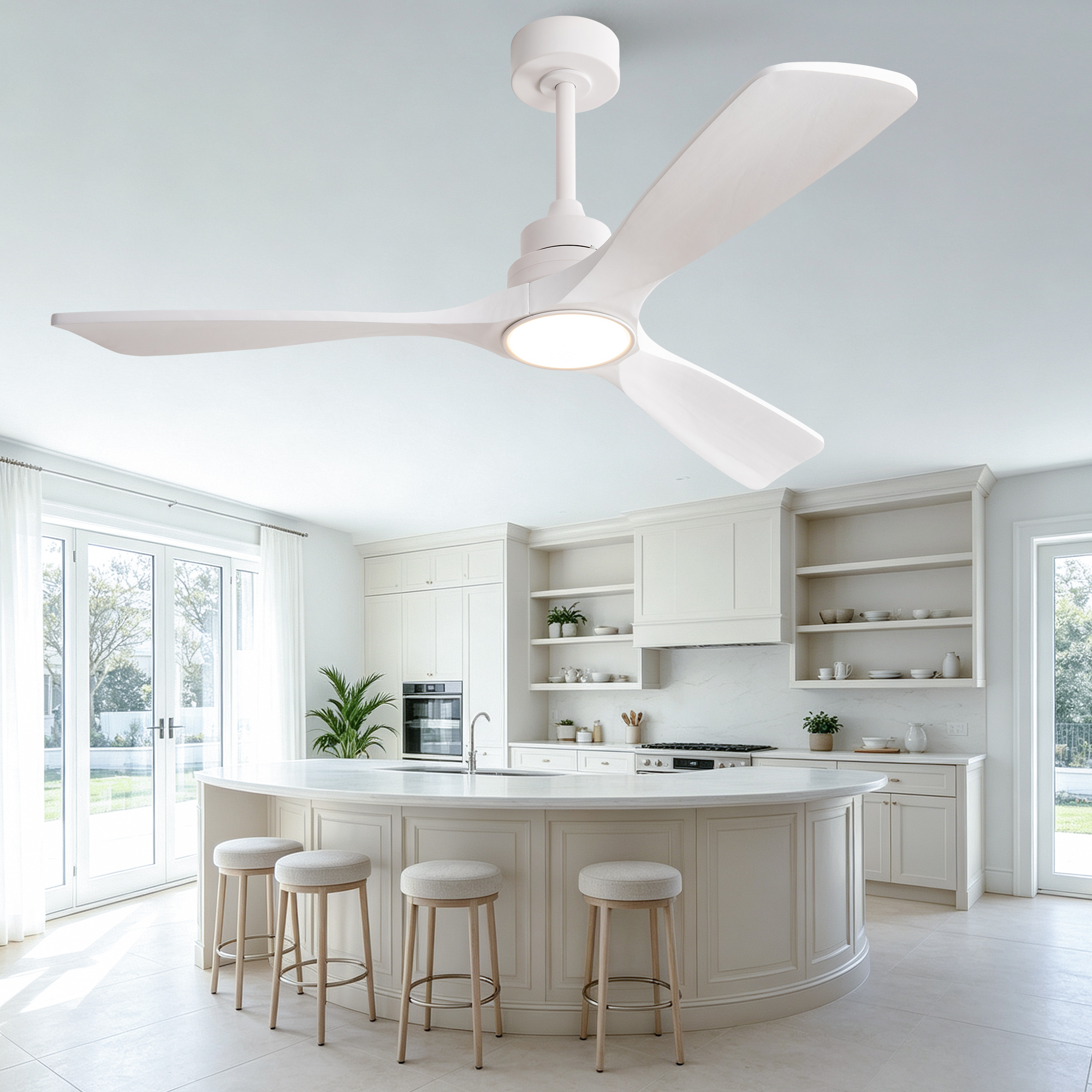 52-Zoll-Deckenventilator in reinem Weiß, dreiflüge