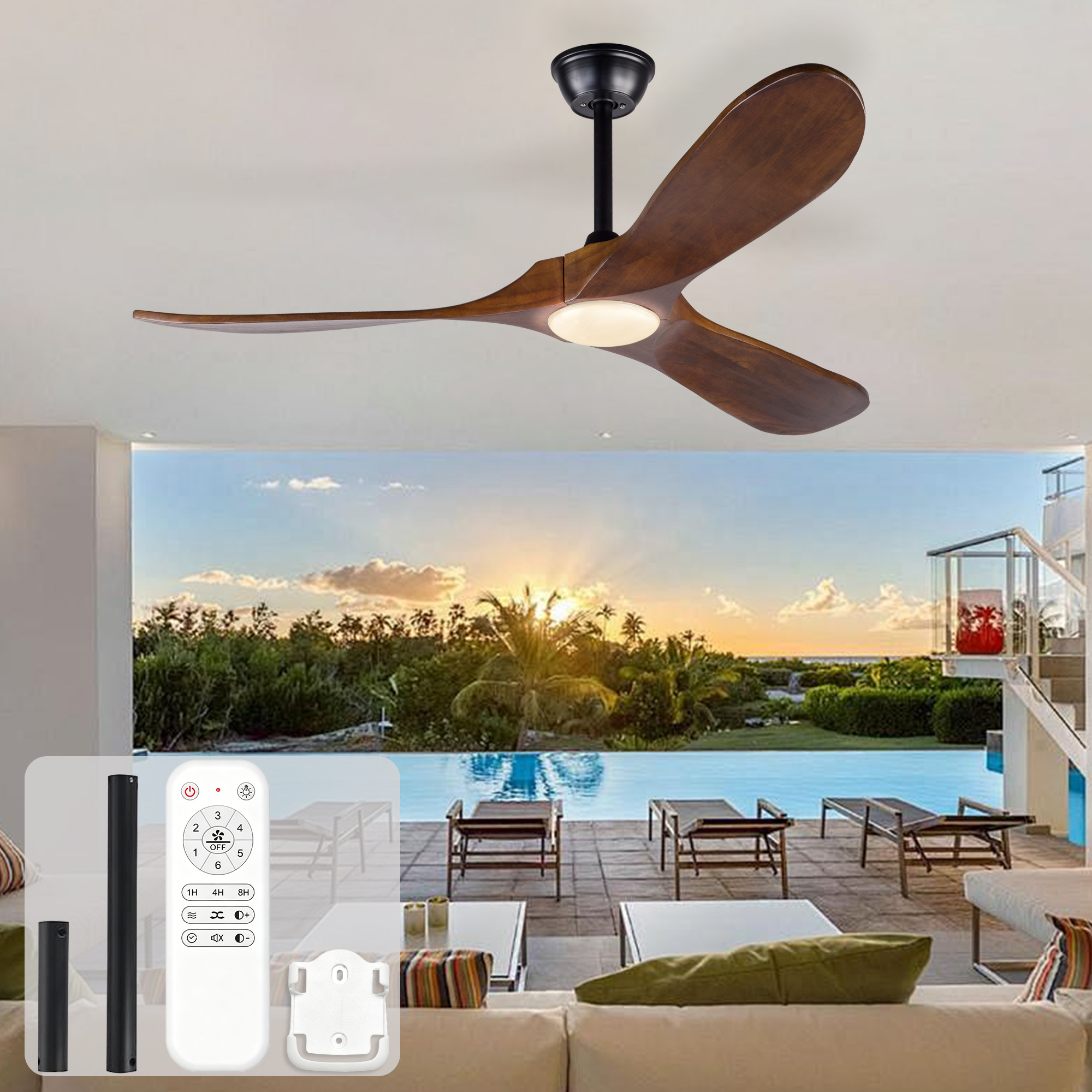 52-Zoll-Deckenventilator mit Leuchte, drei Flügel 