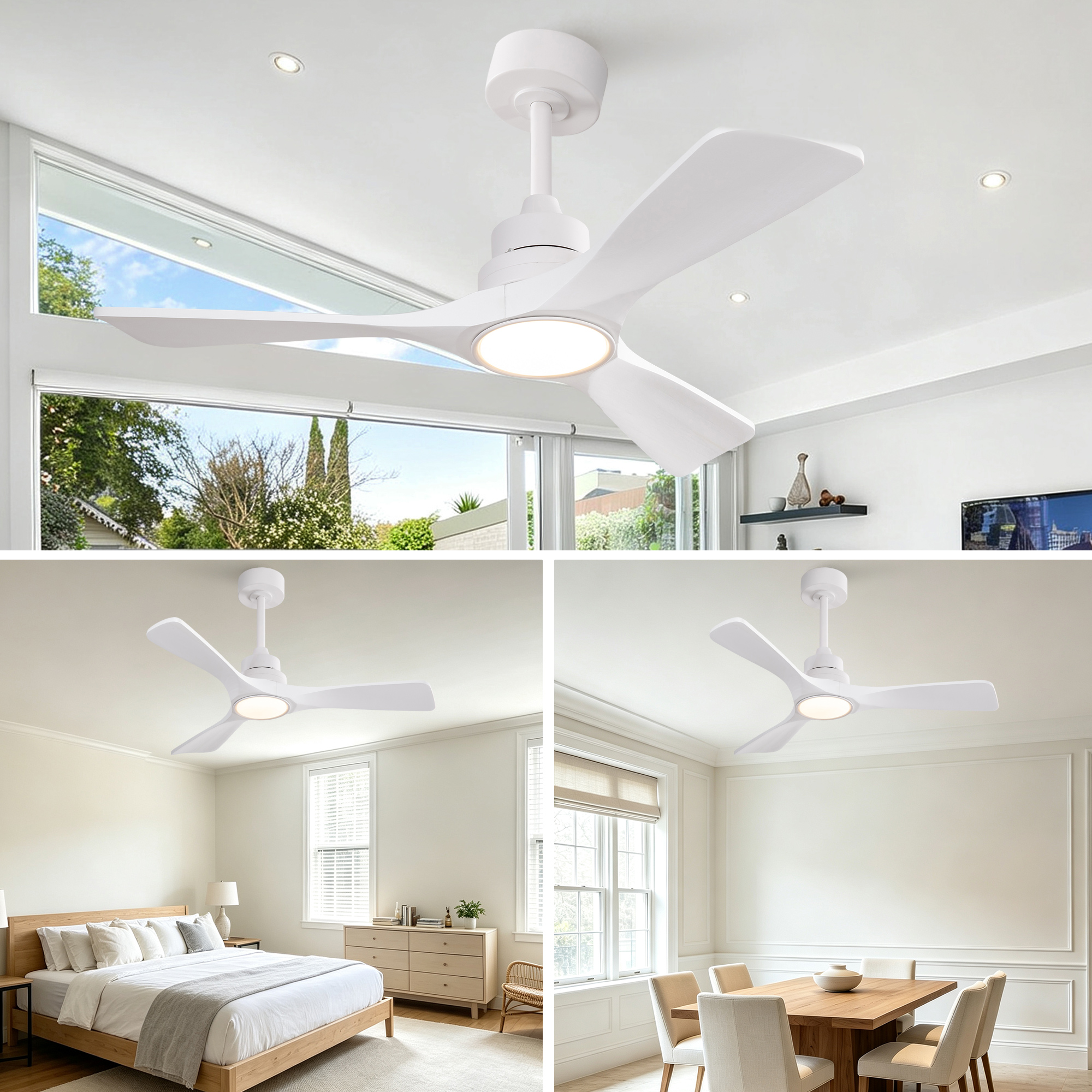 42-Zoll-Deckenventilator in reinem Weiß, dreiflüge