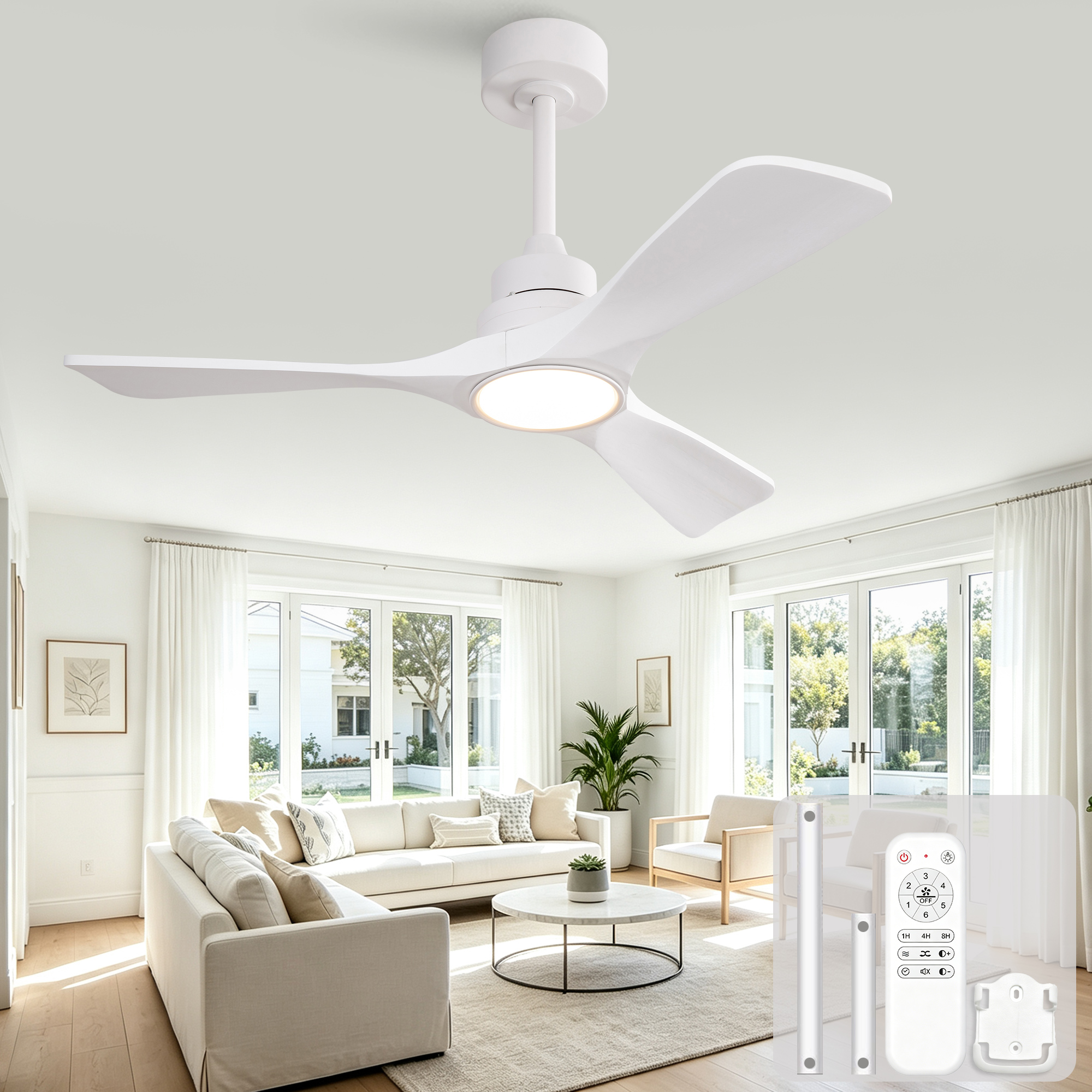 42-Zoll-Deckenventilator in reinem Weiß, dreiflüge