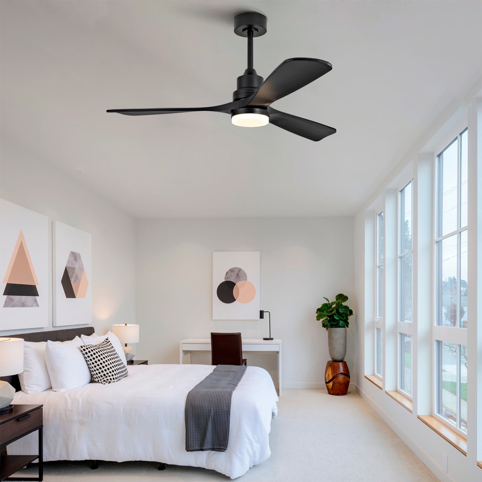 52-Zoll-Deckenventilator aus massivem Holz mit dre