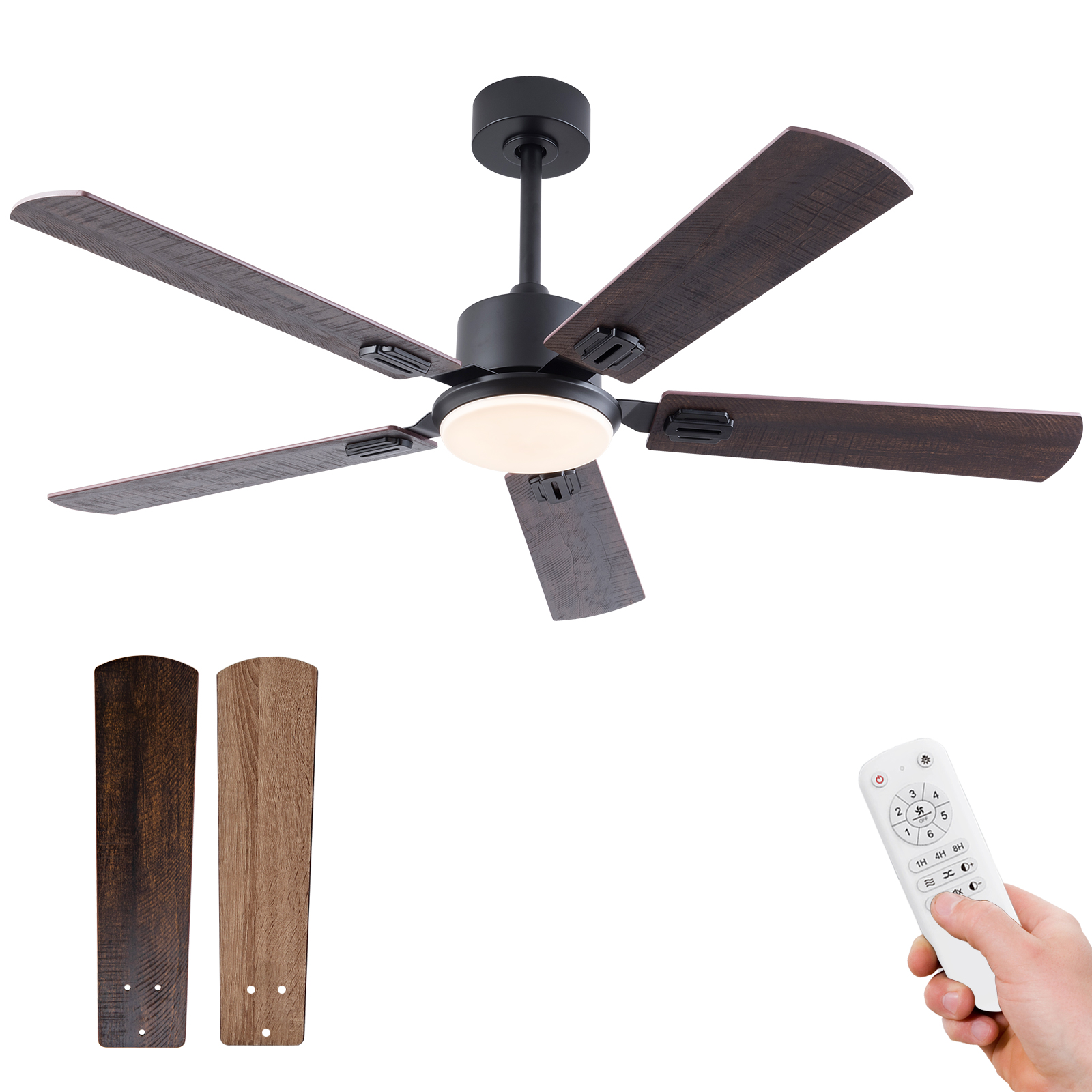 Ventilateur plafond design noir noyer moderne