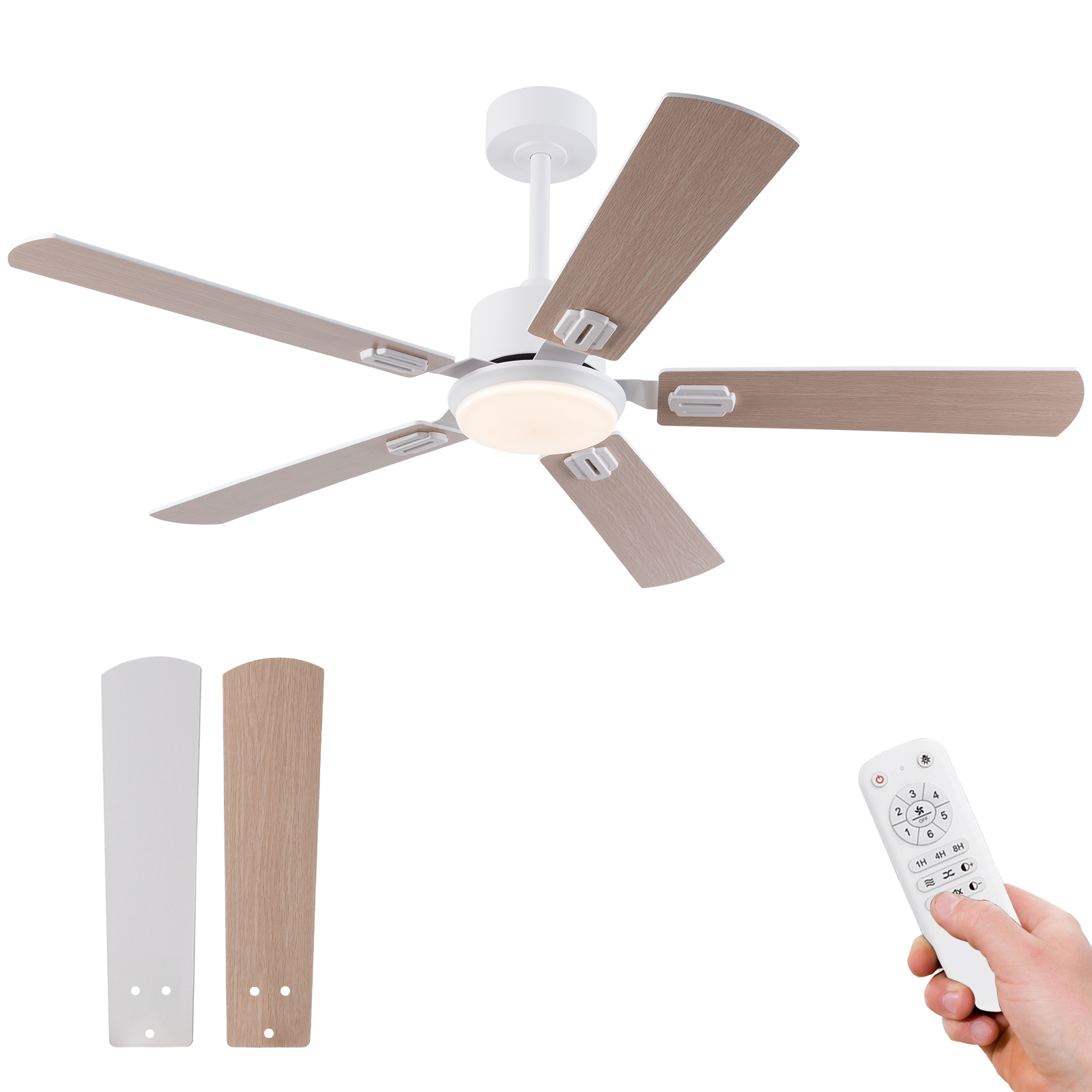 Ventilateur plafond design blanc chene moderne