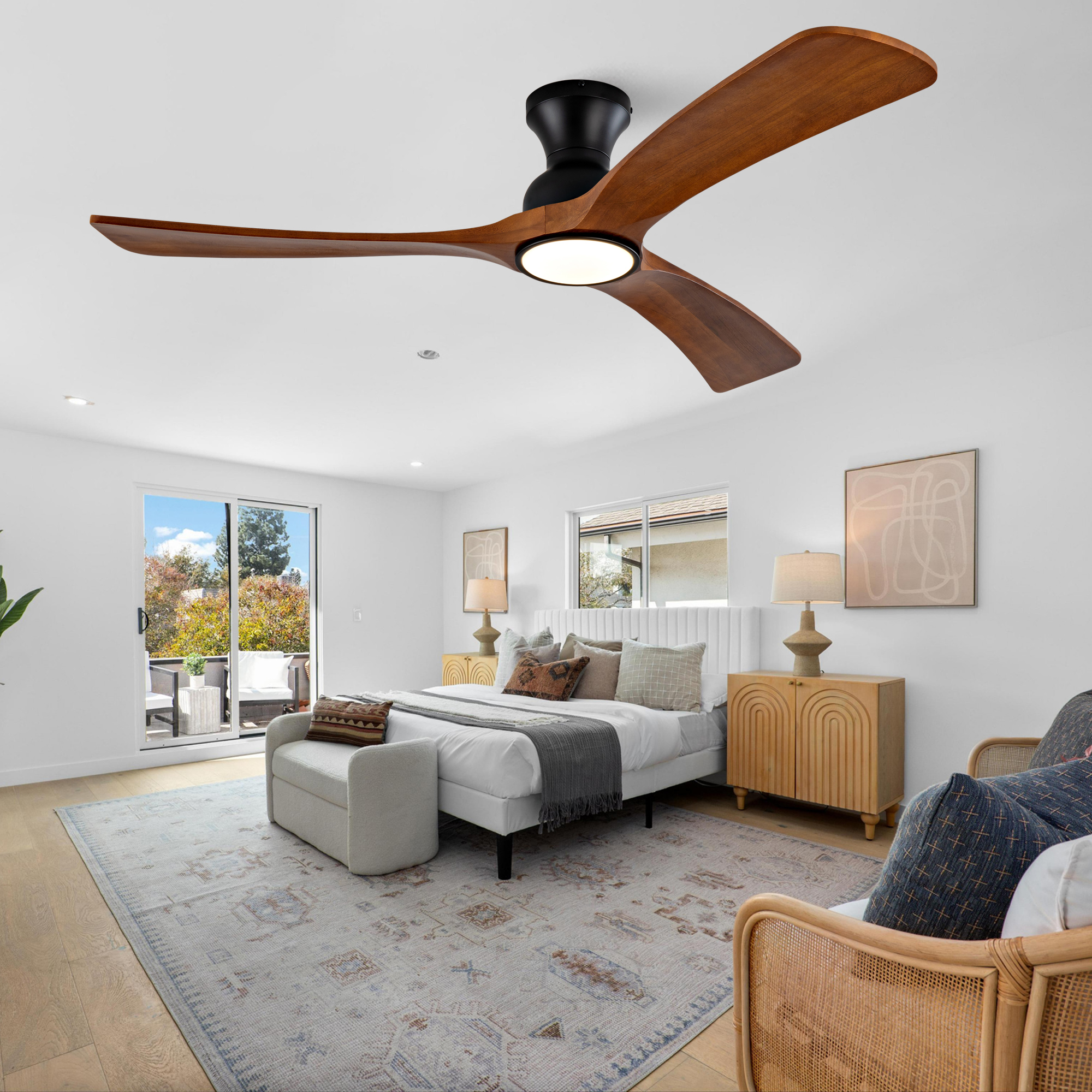 52-Zoll-Deckenventilator aus Massivholz mit drei F