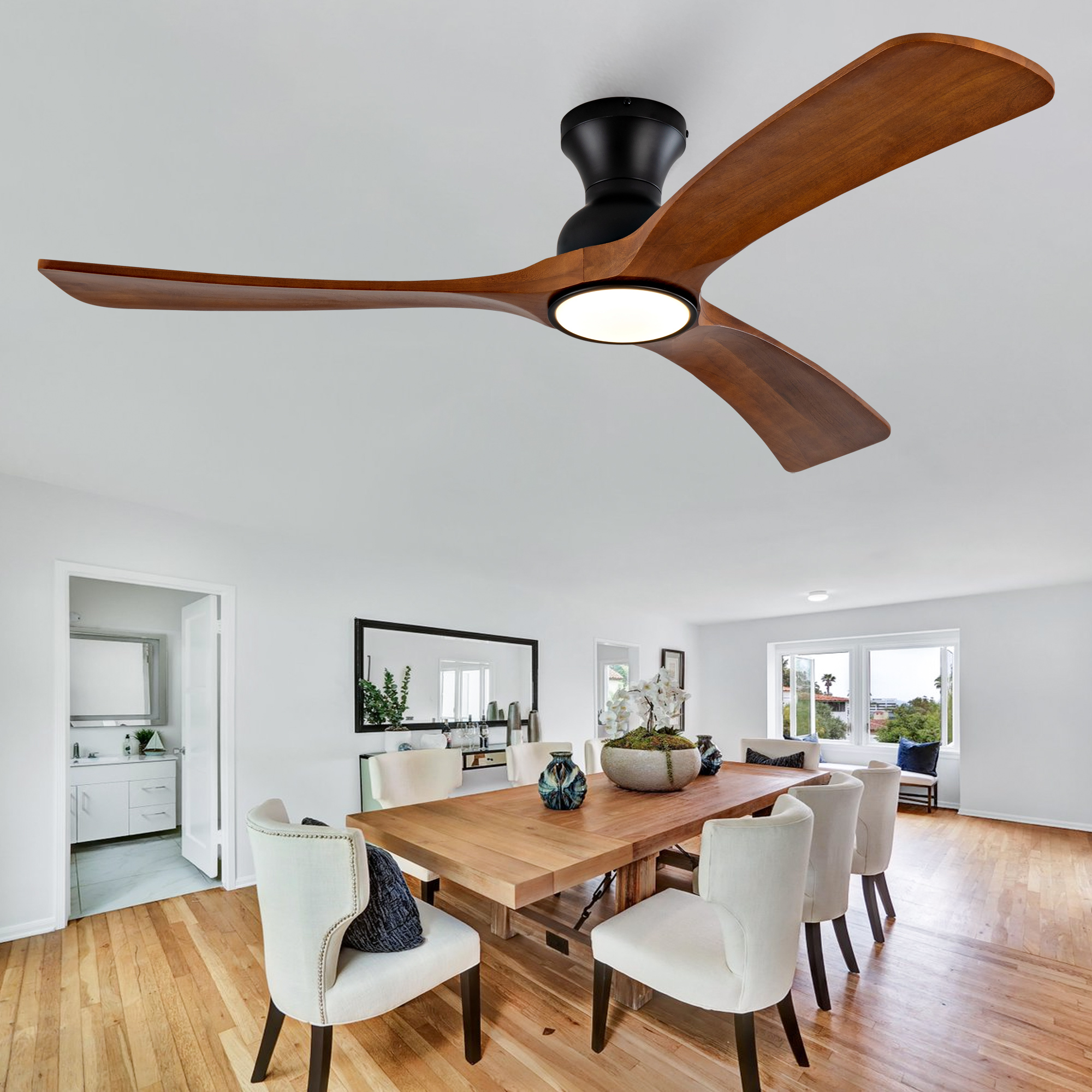 52-Zoll-Deckenventilator aus Massivholz mit drei F