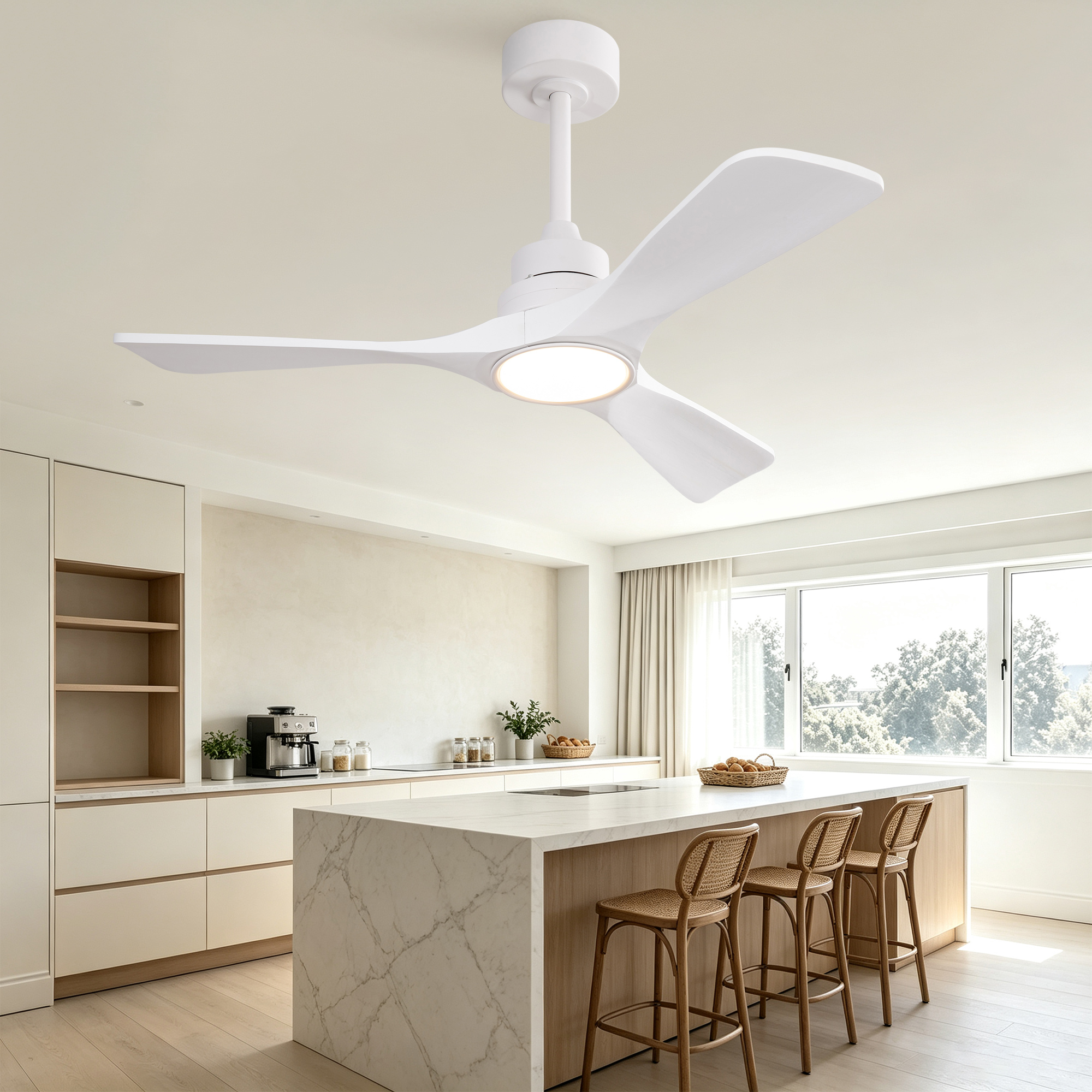 42-Zoll-Deckenventilator in reinem Weiß, dreiflüge