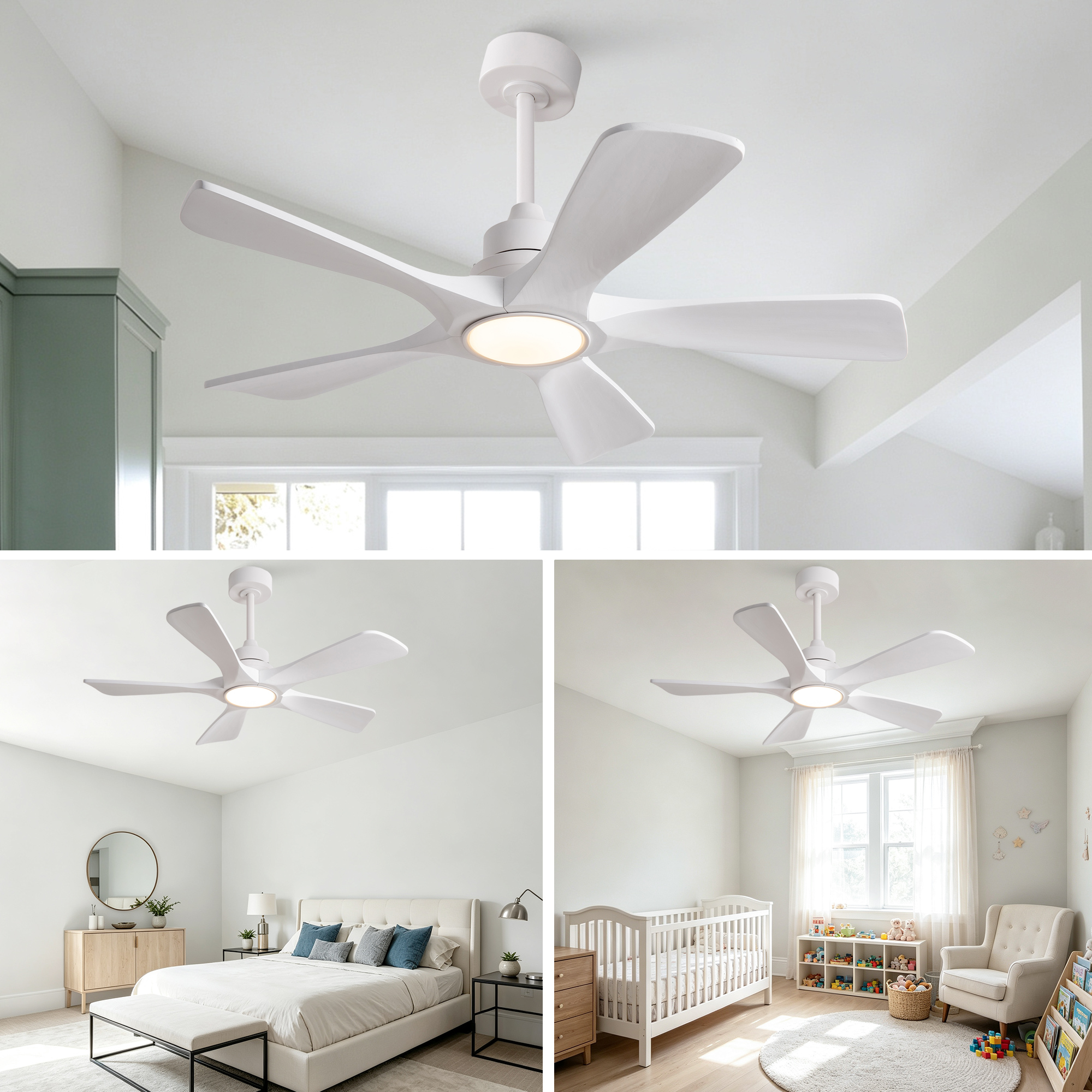 42-Zoll-Deckenventilator in reinem Weiß, fünf Flüg