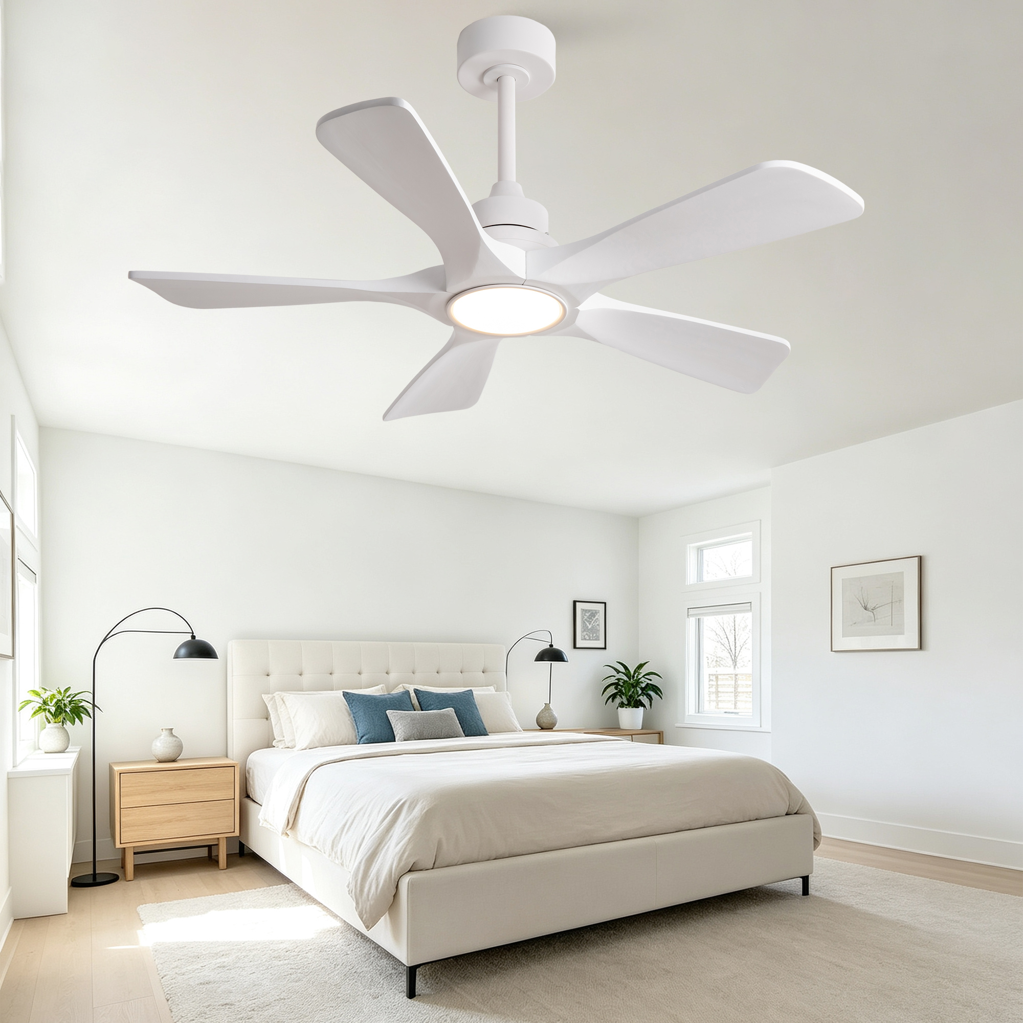 42-Zoll-Deckenventilator in reinem Weiß, fünf Flüg