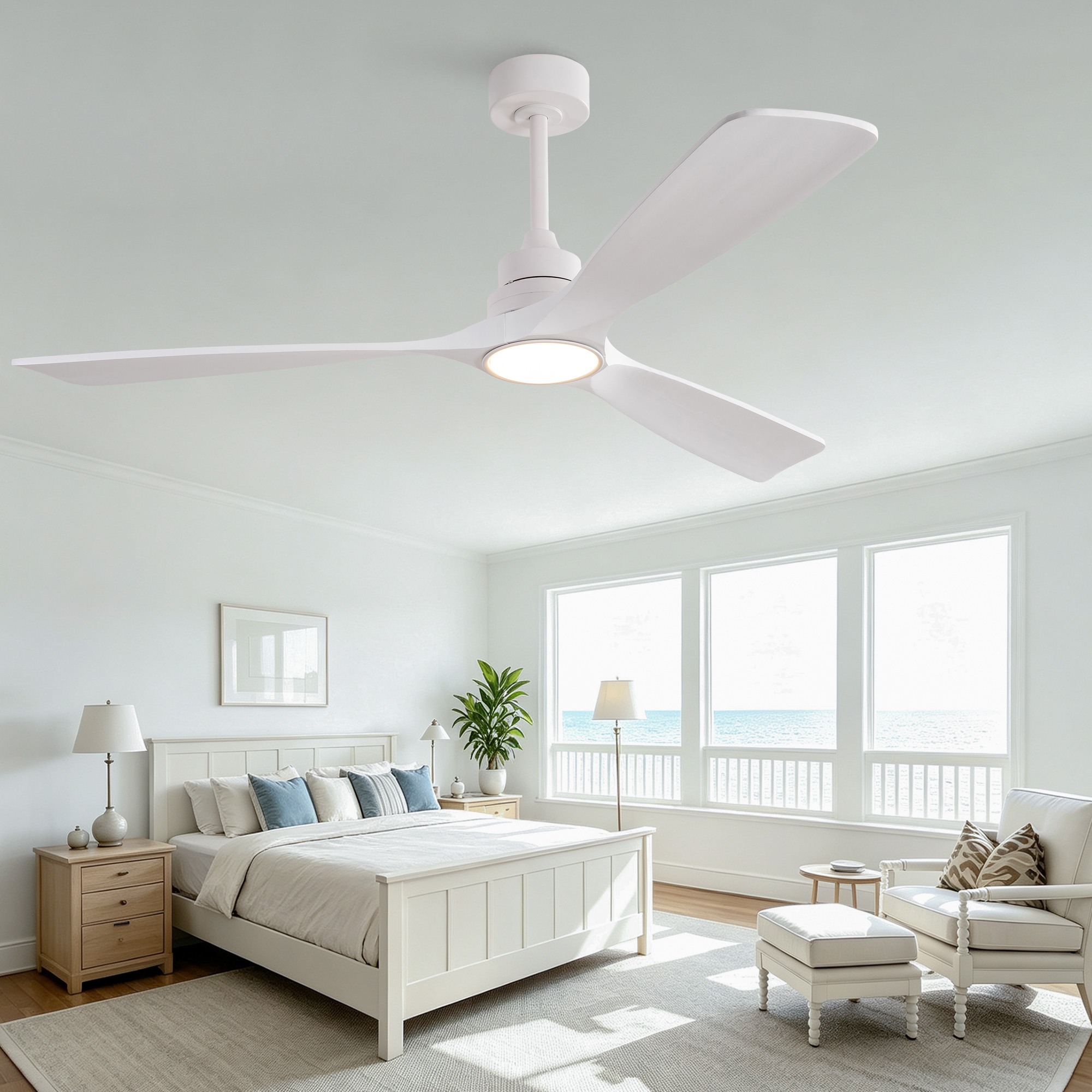 60-Zoll-Deckenventilator in reinem Weiß, dreiflüge