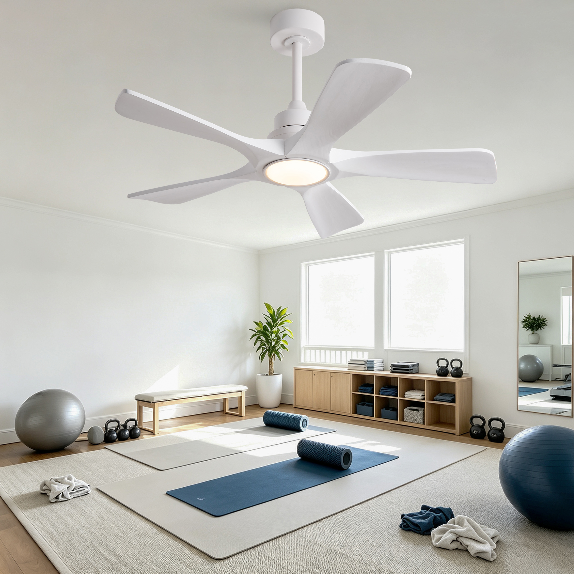 42-Zoll-Deckenventilator in reinem Weiß, fünf Flüg