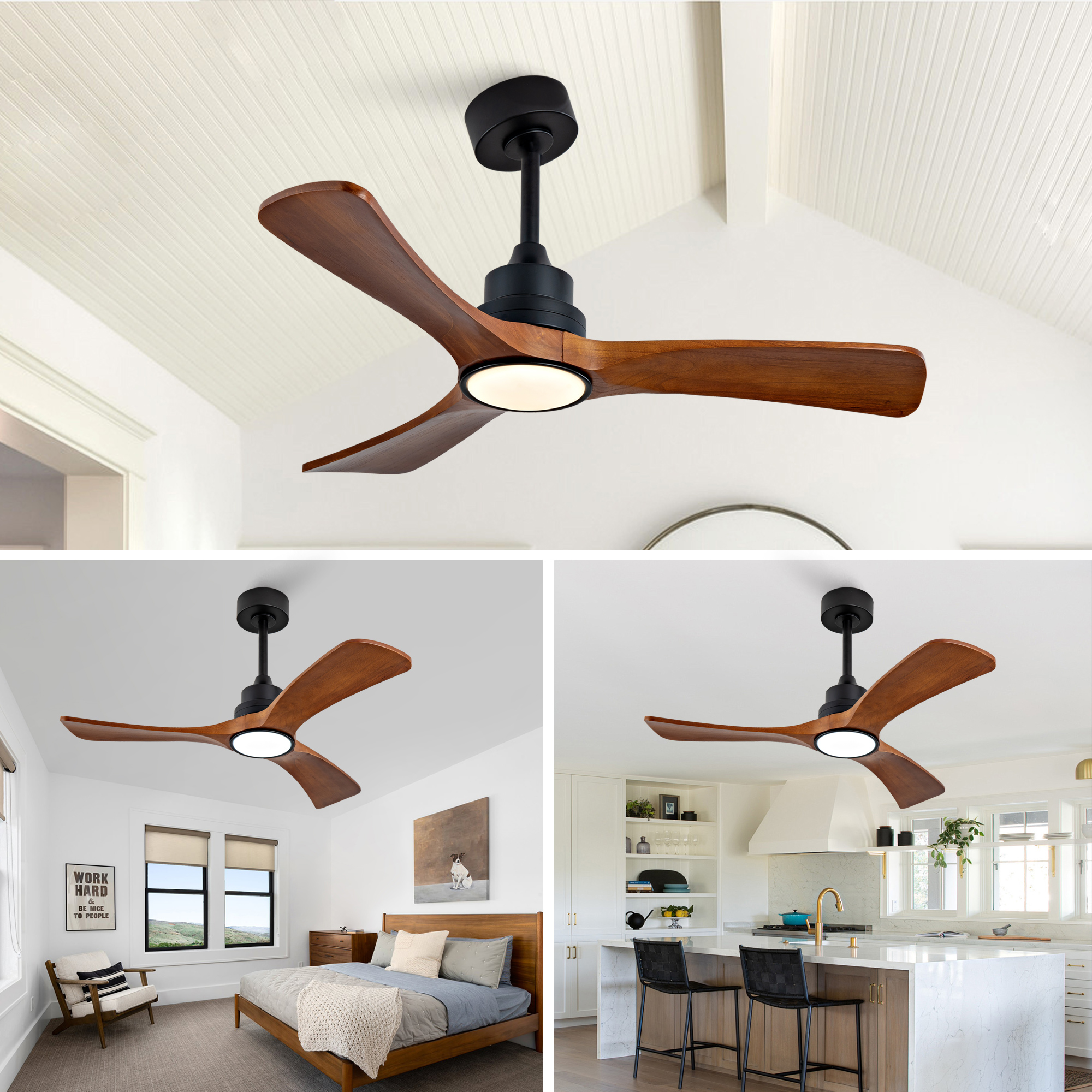 42-Zoll-Deckenventilator mit Beleuchtung, drei Flü