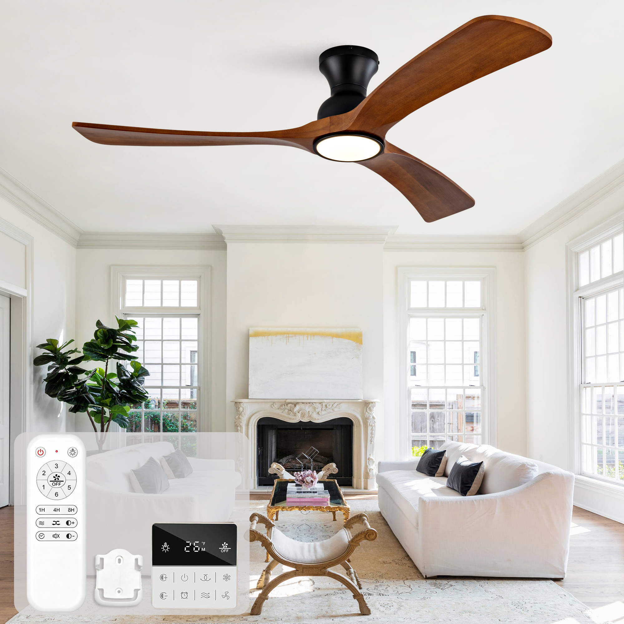 52-Zoll-Deckenventilator aus Massivholz mit drei F
