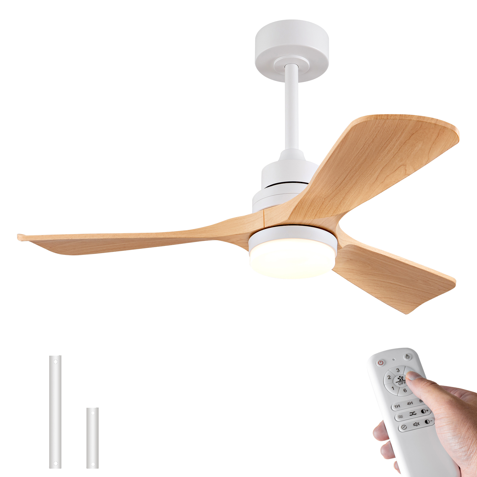 Ventilateur plafond design blanc bois moderne