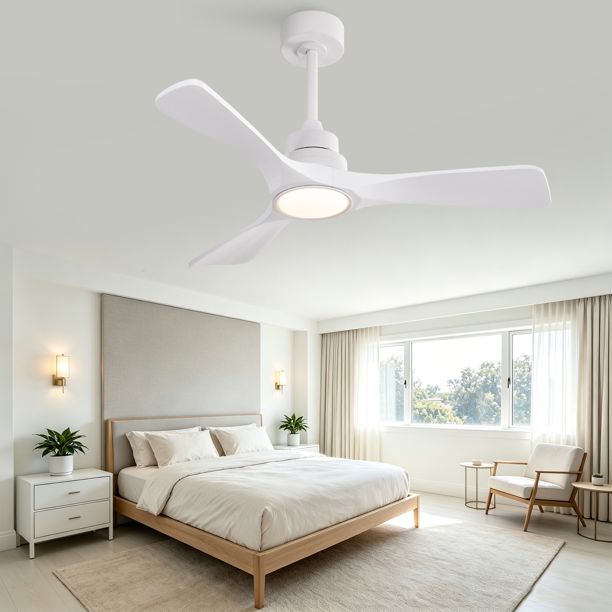 42-Zoll-Deckenventilator in reinem Weiß, dreiflüge