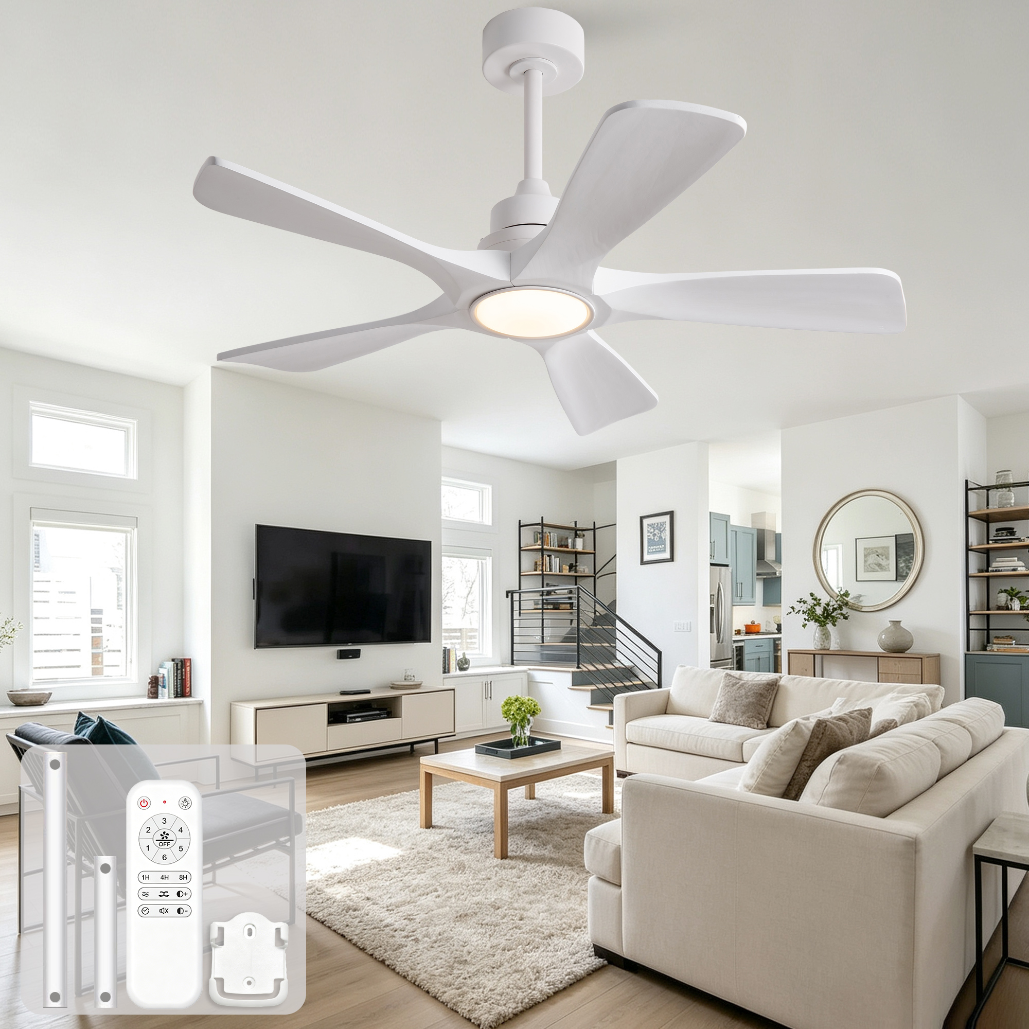 42-Zoll-Deckenventilator in reinem Weiß, fünf Flüg