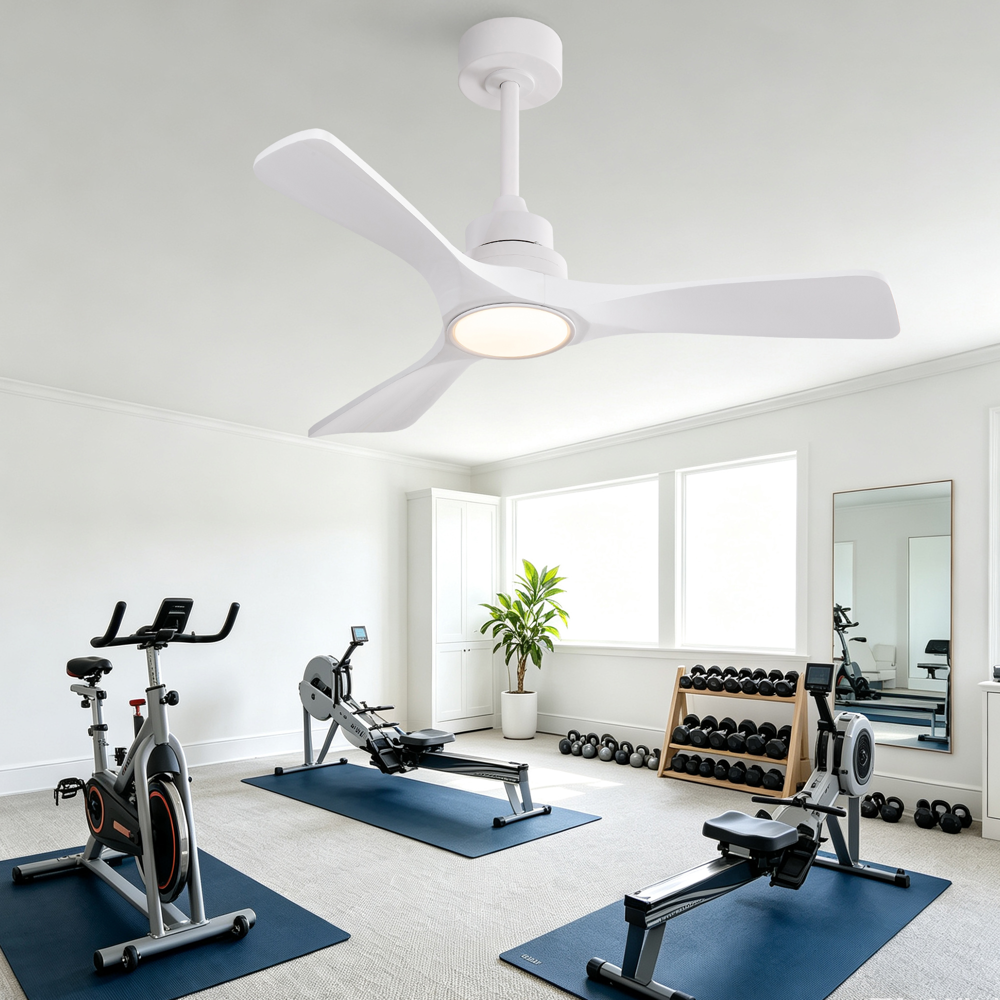 42-Zoll-Deckenventilator in reinem Weiß, dreiflüge