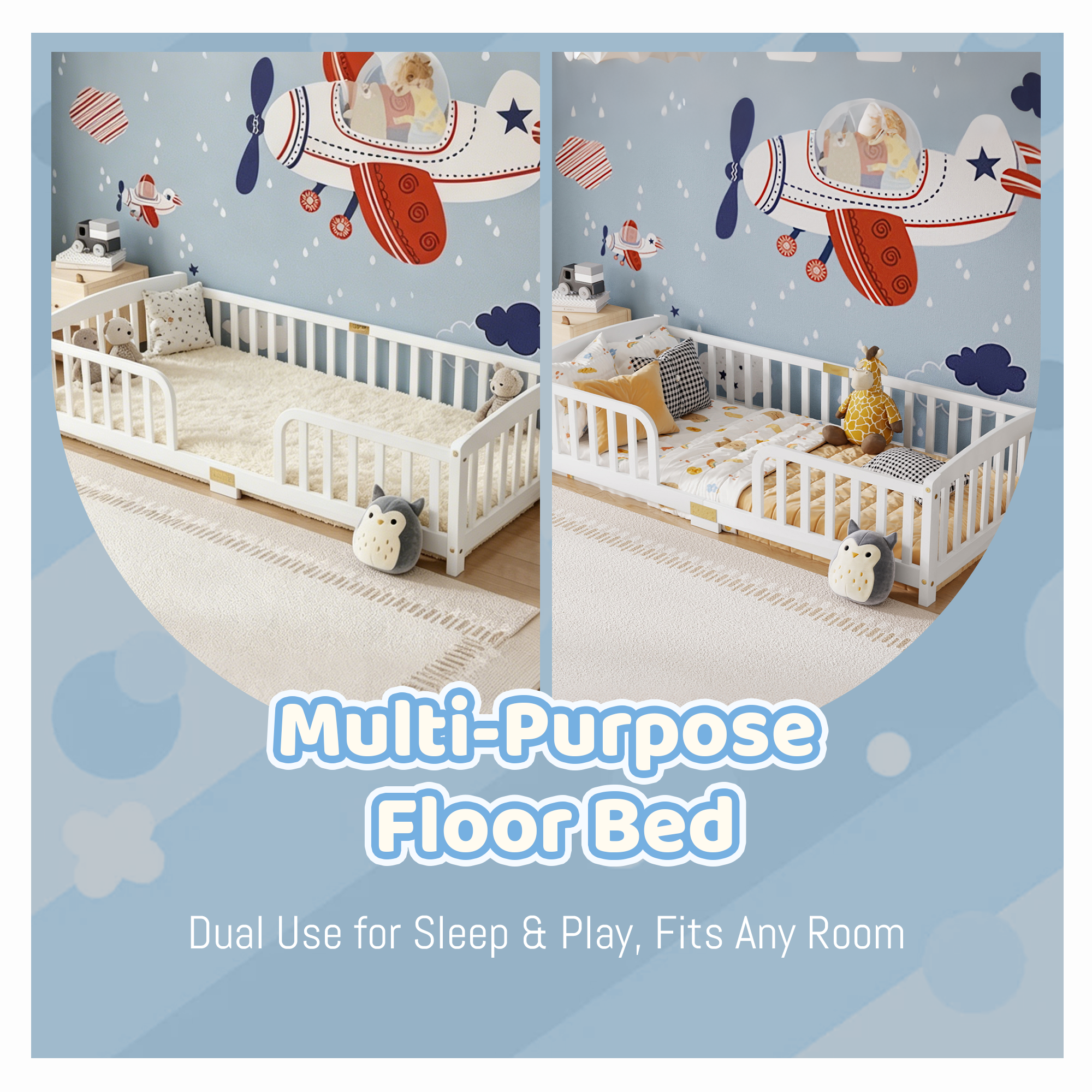 Lit au sol multifonction pour enfant, sert de lit, d'aire de jeu et d'espace d'apprentissage, barrière de sécurité, favorise l'autonomie, pour chambre compacte, design sécurisé, pour transition vers le lit indépendant - image 14