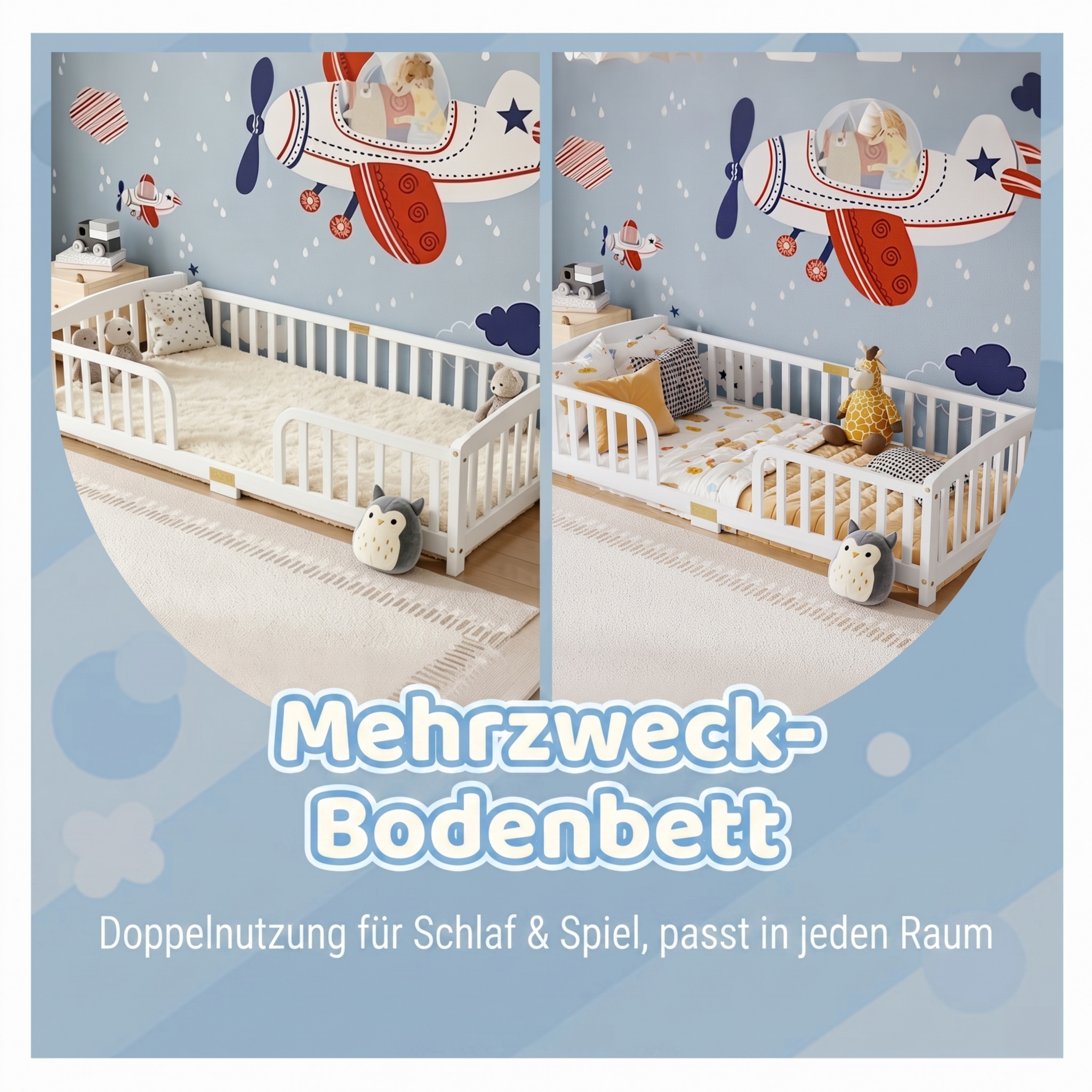 Lit au sol multifonction pour enfant, sert de lit, d'aire de jeu et d'espace d'apprentissage, barrière de sécurité, favorise l'autonomie, pour chambre compacte, design sécurisé, pour transition vers le lit indépendant - image 8