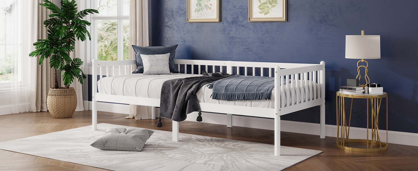Daybed 2-en-1 avec barrière 3 côtés, 4 pieds ronds + 2 pieds centraux, pour chambre et salon, design classique, espace de sommeil sécurisé, utilisation flexible, style intemporel, stabilité, confort - image 4