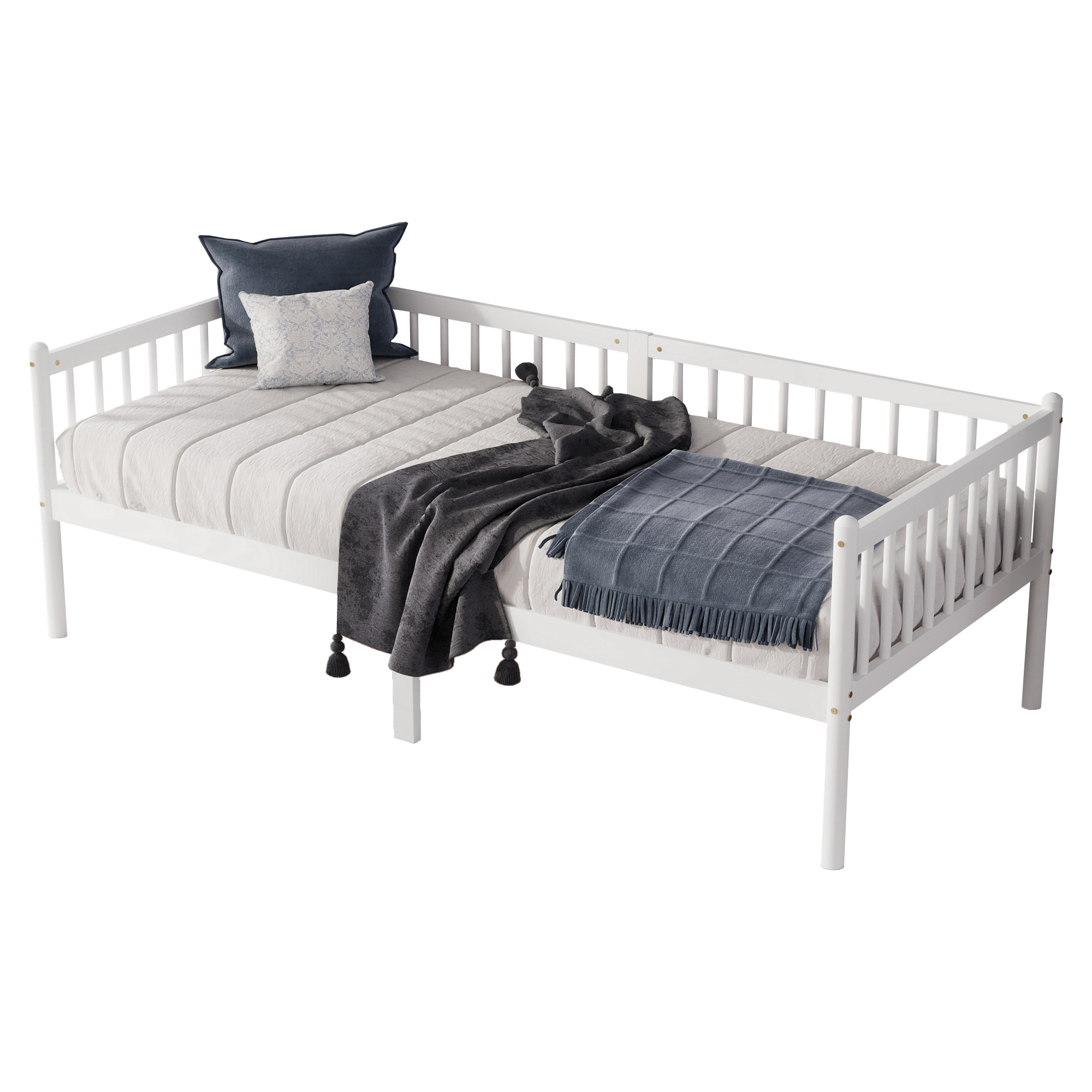 Daybed 2-en-1 avec barrière 3 côtés, 4 pieds ronds + 2 pieds centraux, pour chambre et salon, design classique, espace de sommeil sécurisé, utilisation flexible, style intemporel, stabilité, confort - image 9