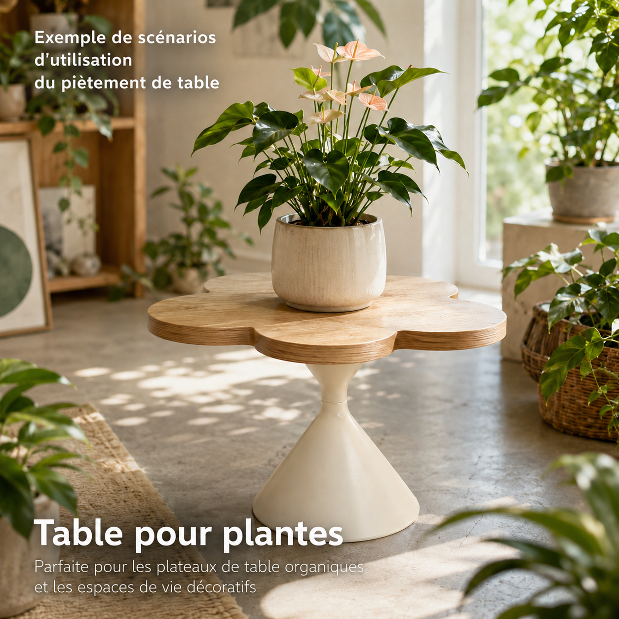 Ensemble de 2 tréteaux de table en fer, hauteurs 48,25 cm et 38,2 cm, thermolaqué crème, base conique large, patins antidérapants, pour table à manger et bureau, stable et durable, montage facile, design élégant - image 8