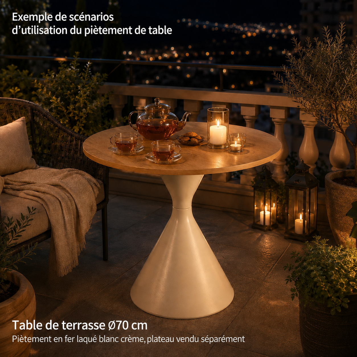 Ensemble de 2 tréteaux de table en fer, hauteurs 48,25 cm et 38,2 cm, thermolaqué crème, base conique large, patins antidérapants, pour table à manger et bureau, stable et durable, montage facile, design élégant - image 12