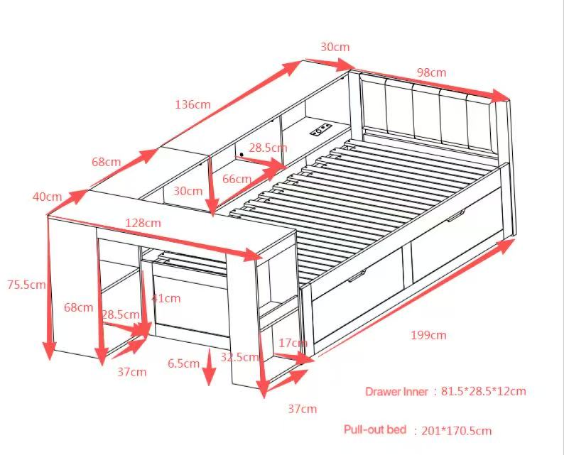Dimensions lit extensible 237x128x75.5 cm