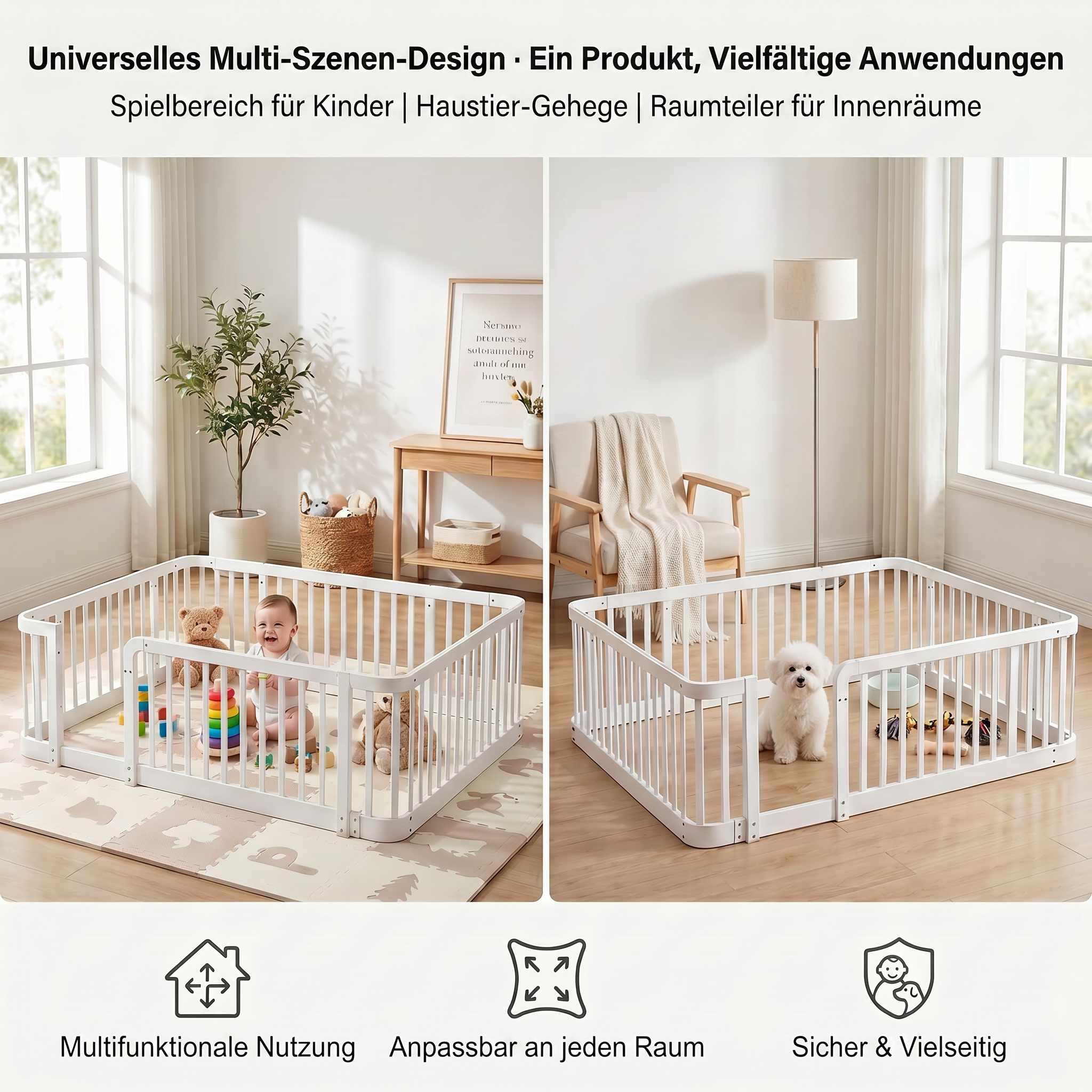 Parc bébé modulaire 140×200 cm, barres écartement 7 cm conforme normes UE, connexions boulonnées stables, pour salon et chambre, crée espace de jeu sécurisé, extensible, sécurité maximale pour tout-petits - image 3