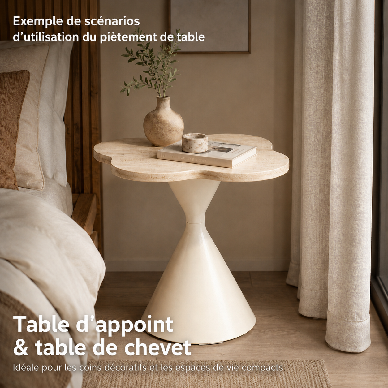 Ensemble de 2 tréteaux de table en fer, hauteurs 48,25 cm et 38,2 cm, thermolaqué crème, base conique large, patins antidérapants, pour table à manger et bureau, stable et durable, montage facile, design élégant - image 11