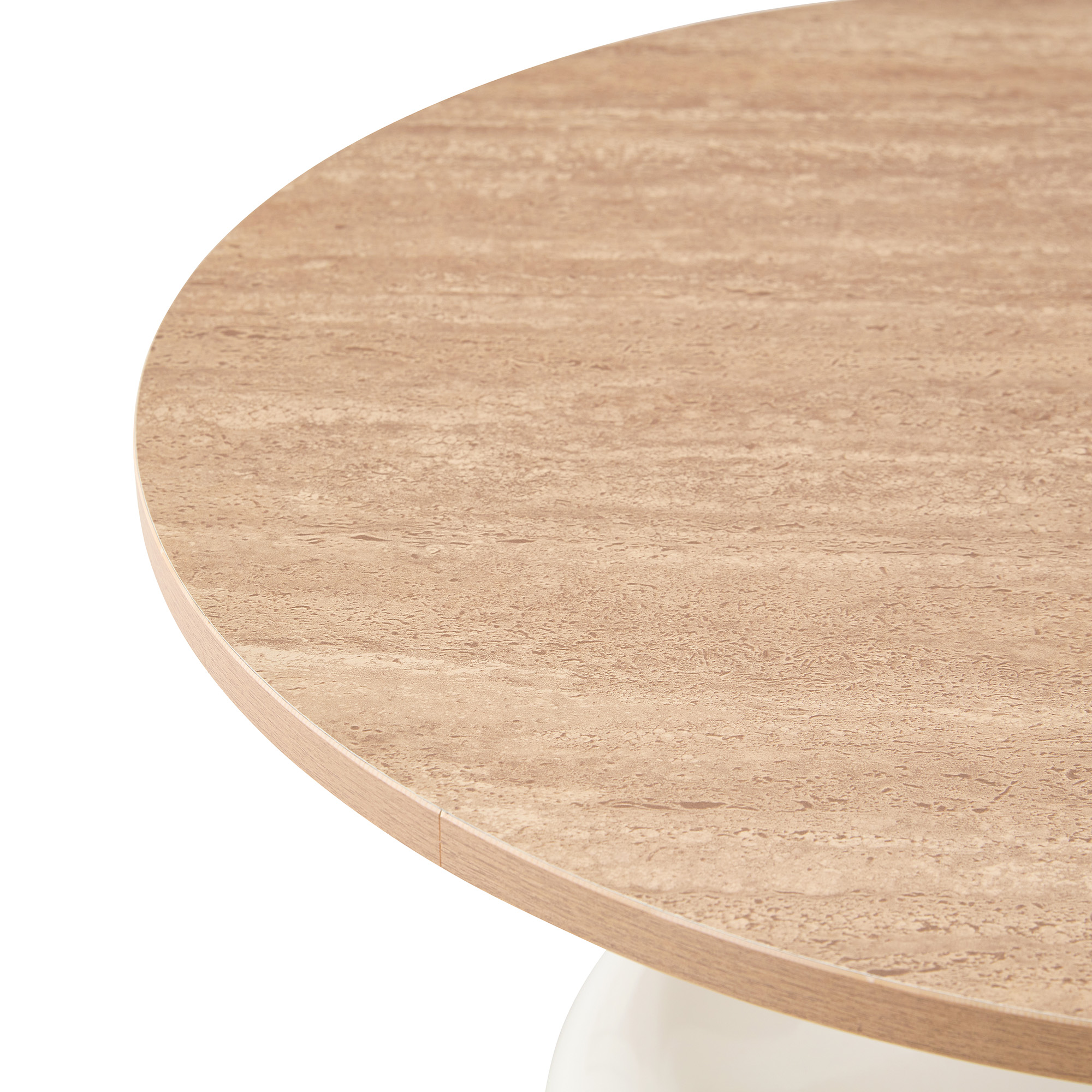 Lot de 2 tables basses rondes, tables d’appoint Ø 70 cm / Ø 50 cm avec plateaux effet travertin, MDF et métal, Effet bois naturel et Blanc