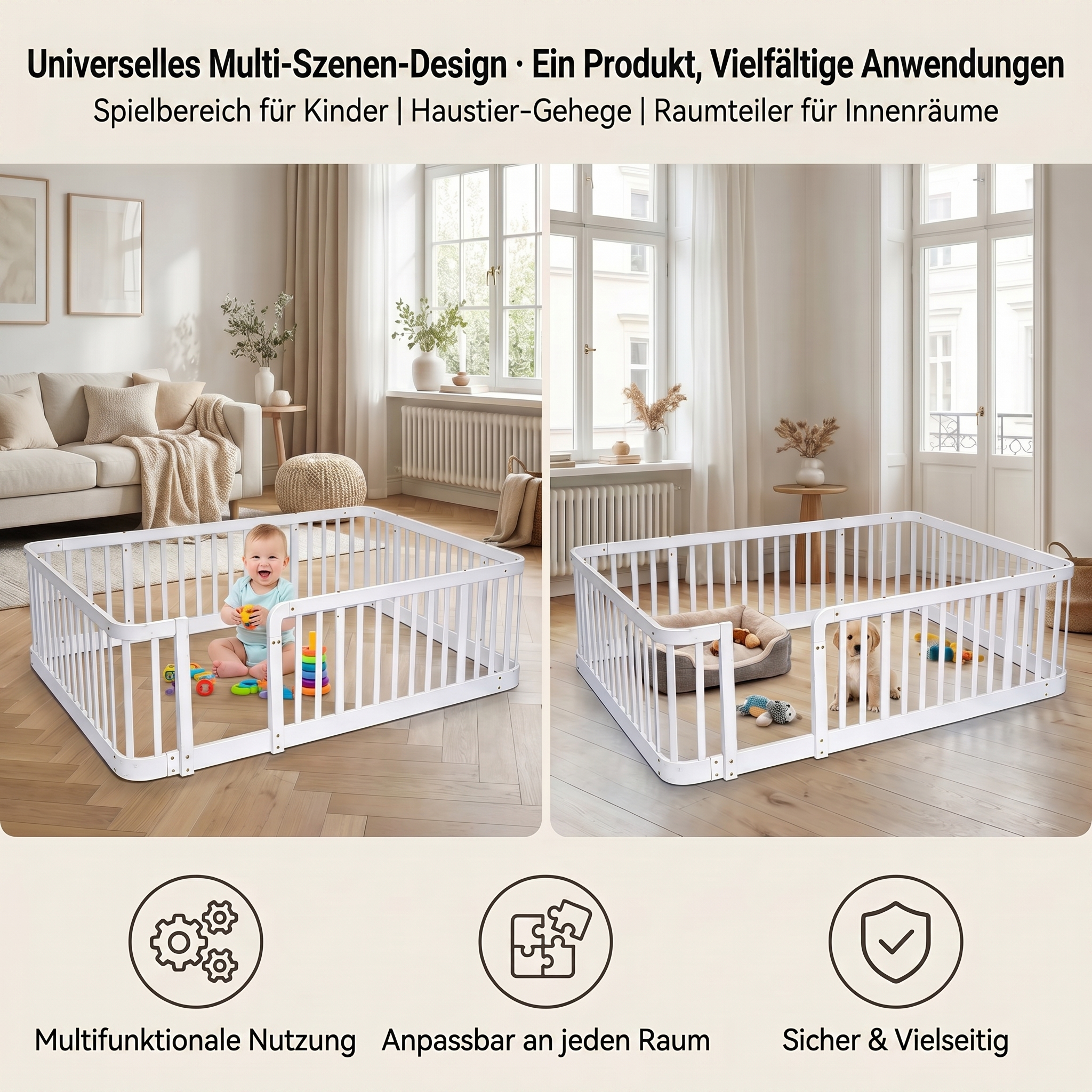 Parc bébé modulaire 140×200 cm, barres écartement 7 cm conforme normes UE, connexions boulonnées stables, pour salon et chambre, crée espace de jeu sécurisé, extensible, sécurité maximale pour tout-petits - image 4