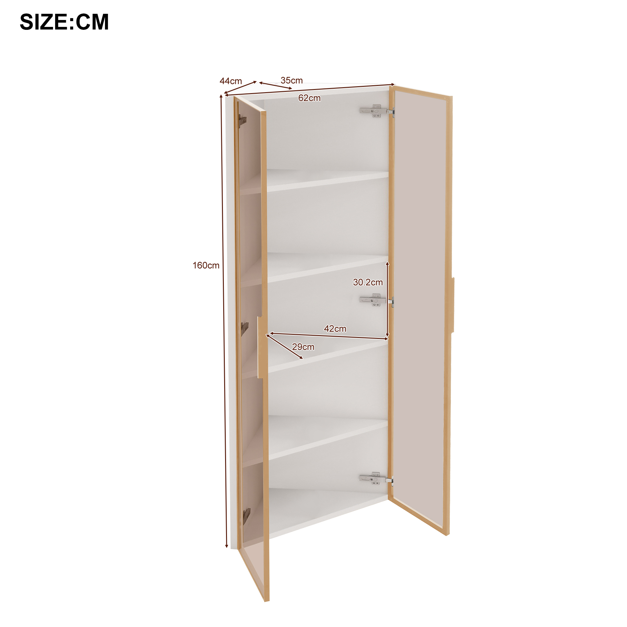 Vitrine, éclairage led, éléments en verre, 62 x 35 x 160 cm, verre trempé et verre, blanc - vue 3