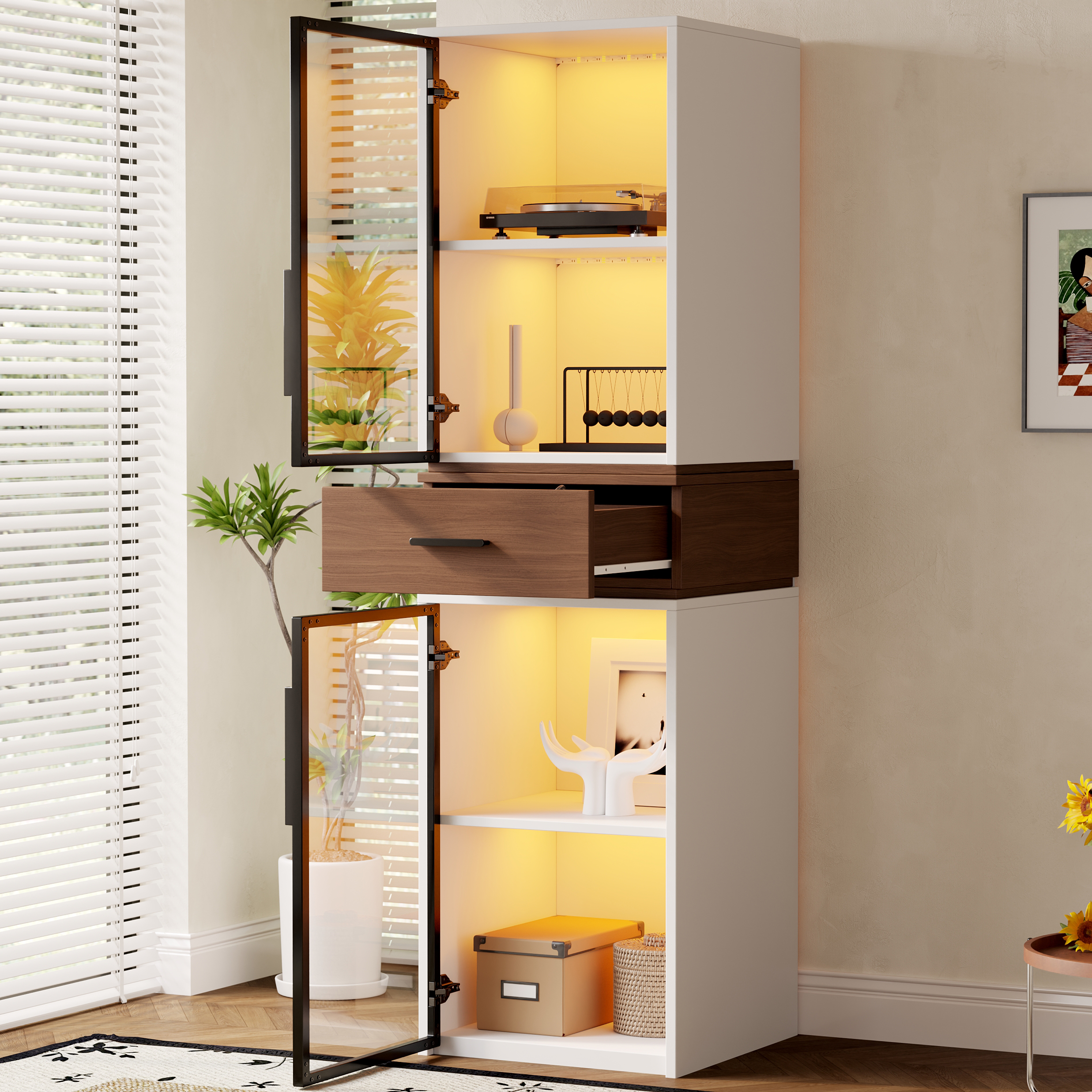40*40*200cm große Glasvitrine mit LED-Beleuchtung 