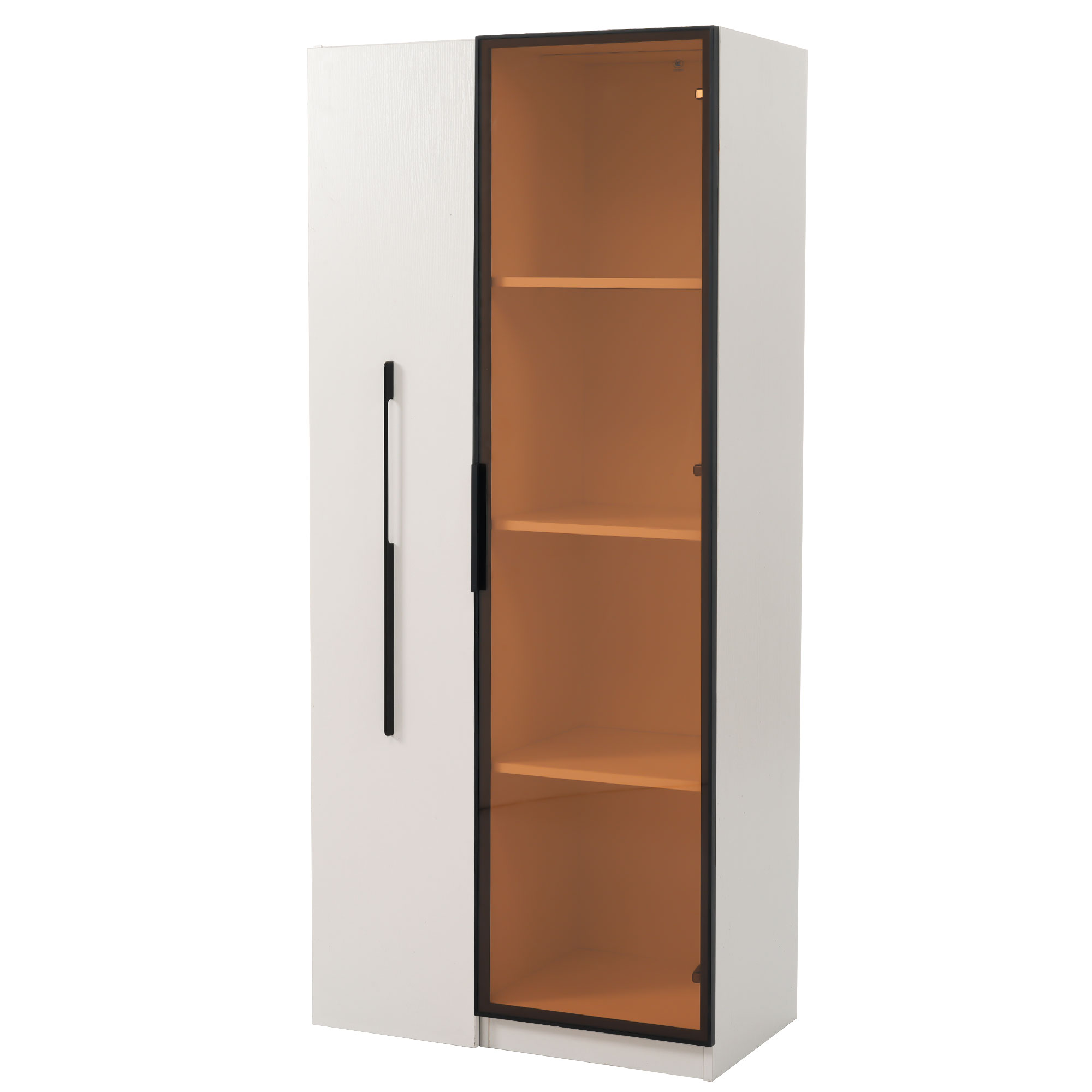 Vitrine, mobile sur roulettes, avec tiroirs, éclairage led, 70 x 40 x 160 cm, verre trempé et verre, blanc - vue 1